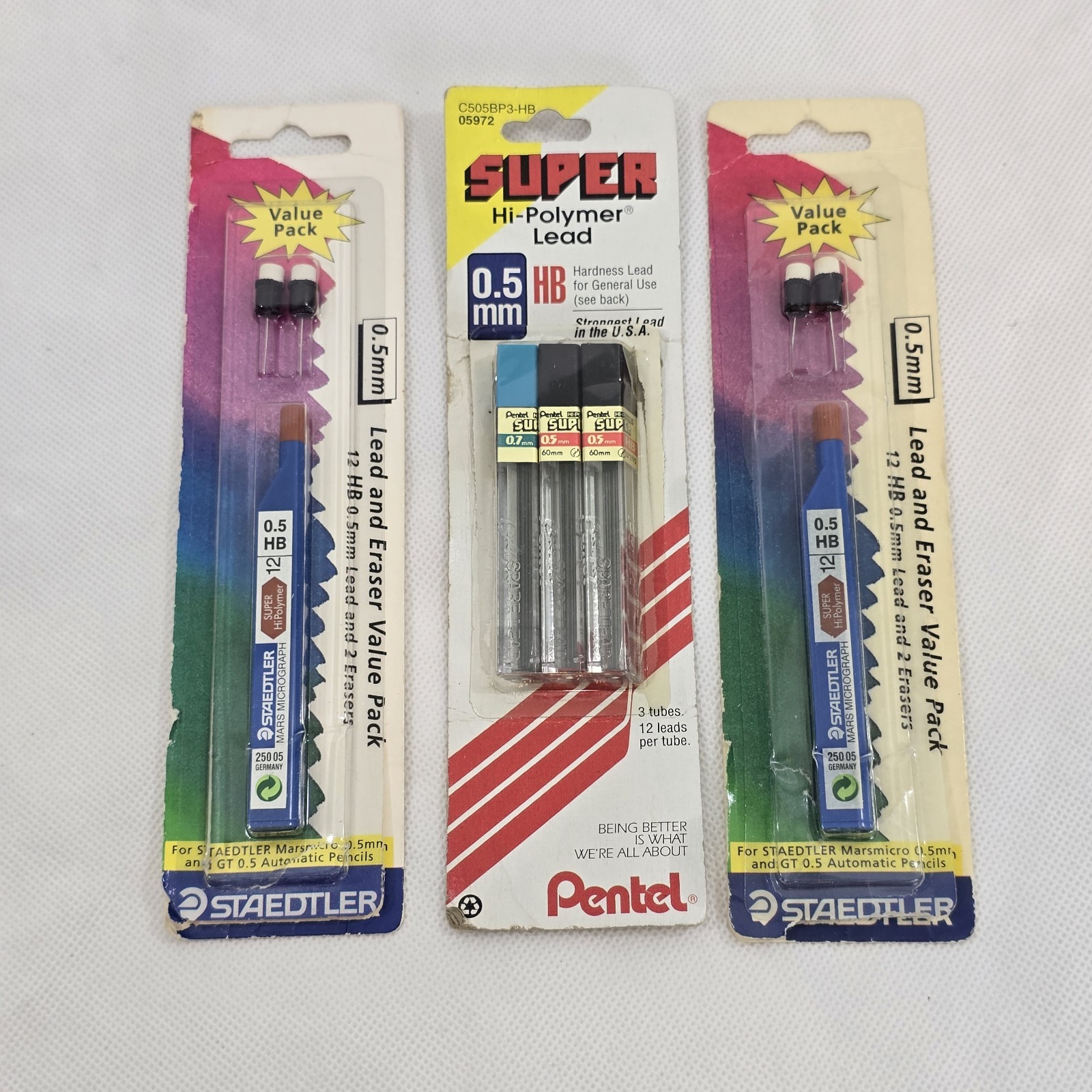 Mix Lot Of PENTEL Hi Polymer Super 0.7 & 0.5mm HB Pencil Lead Refills & Erasers