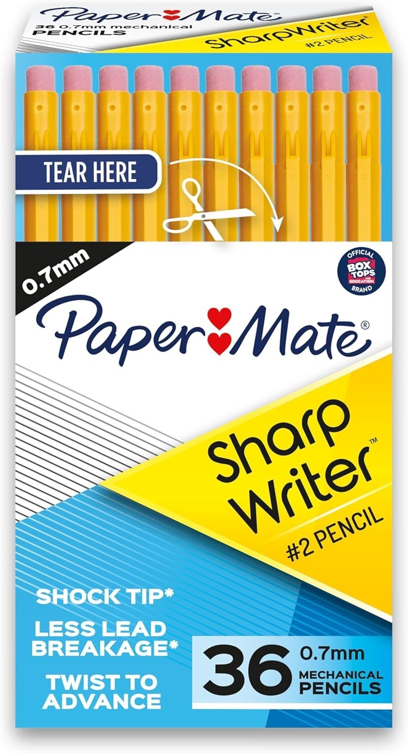 SharpWriter 0.7mm Mechanical Pencils, 36 Count – Uninterrupted Writing in Yellow