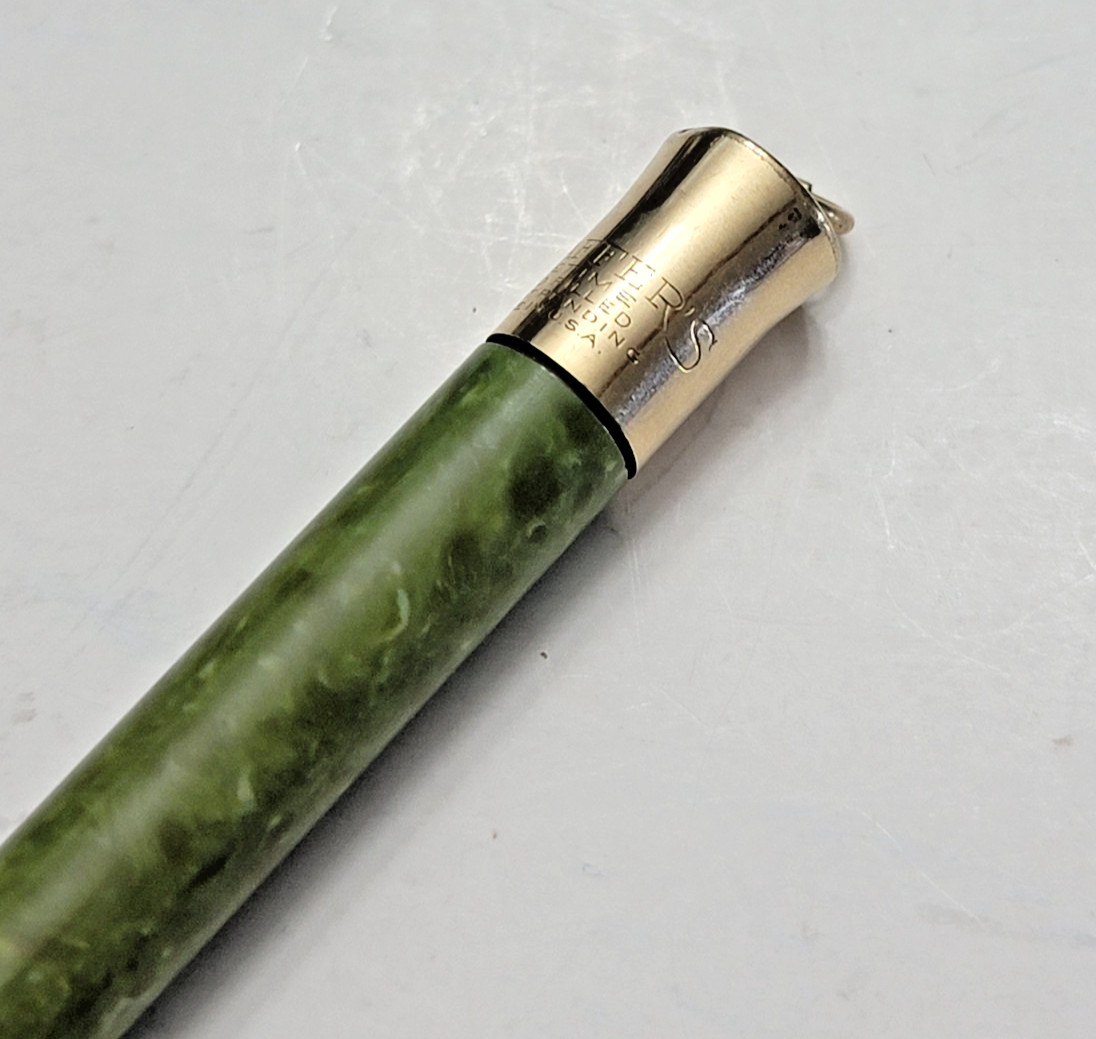 1920s Sheaffer’s Mini Jade Green Ring Top Gold Filled Mechanical Pencil
