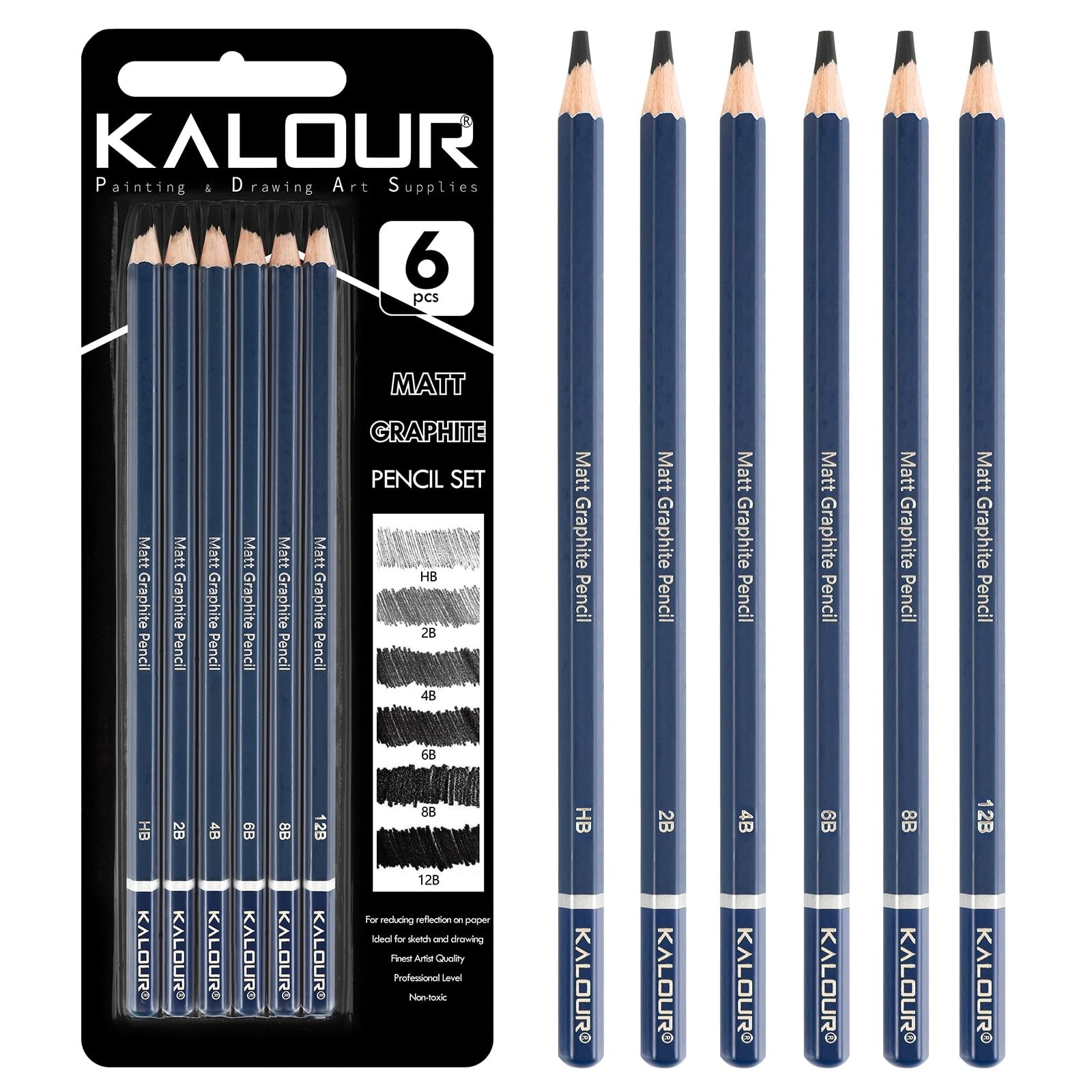 KALOUR PDAS Professional Drawing Pencils for 6 Count (Pack of 1), Black