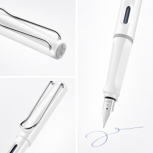 LAMY Safari White Fountain Pen – Ergonomic Grip and Polished Steel Nib Size EF –