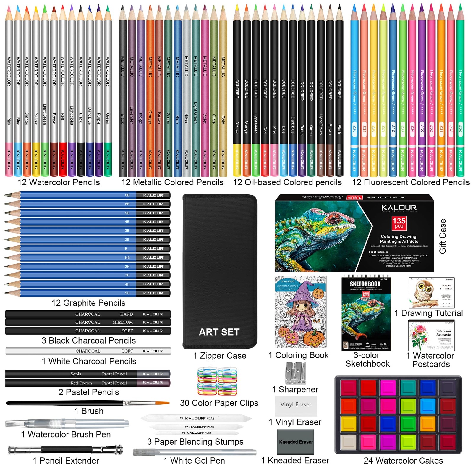 KALOUR 135 Drawing Set Sketching Kit,Art 1 Count (Pack of 135), Multicolor