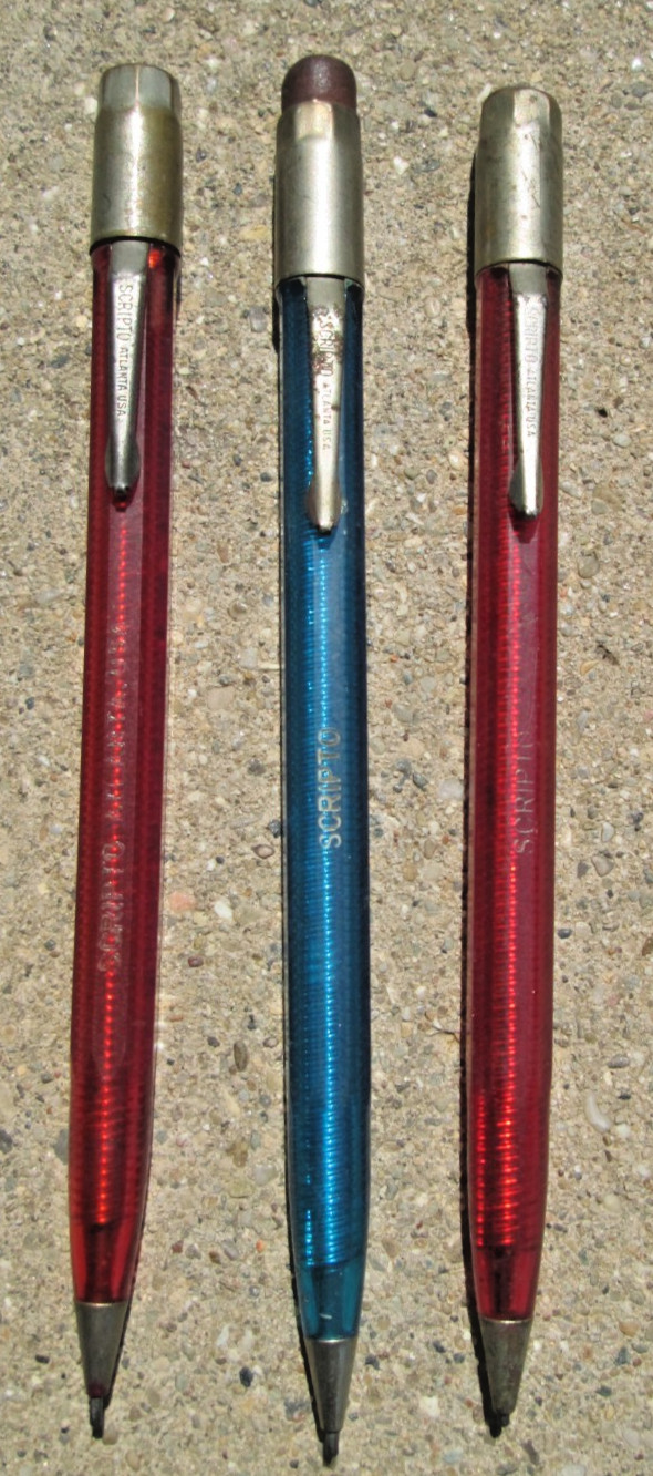 Lot of 3 Vintage Scripto Atlanta Transparent Mechanical Pencils Parts or Repair