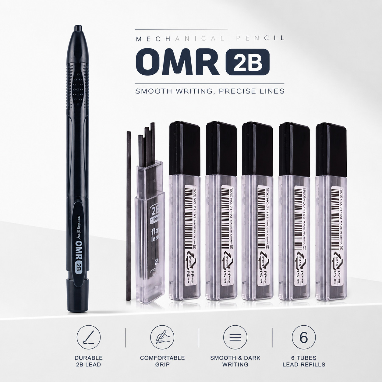 Morning Glory OMR 2B Flat Lead Mechanical Pencil Set, 1.8mm Graphite Holder