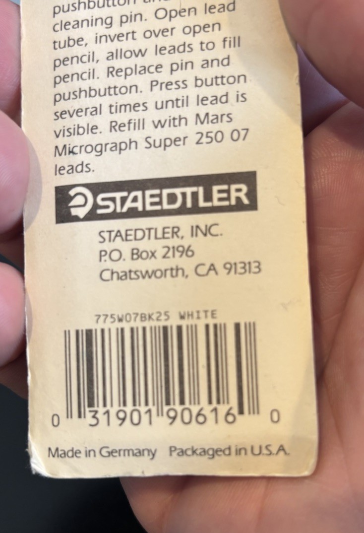 Staedtler Marsmicro 0.7 mm White Mechanical Pencil & Leads Comfort Grip NOS READ
