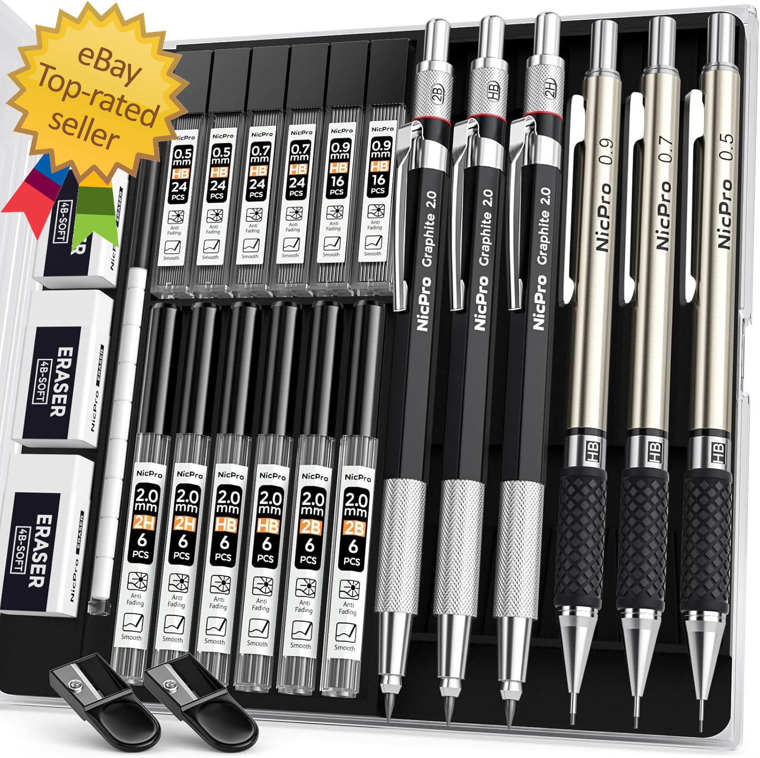 6PCS Art Mechanical Pencil Set, 3PCS Metal Drafting Pencil 0.5 Mm & 0.7 Mm & 0.9
