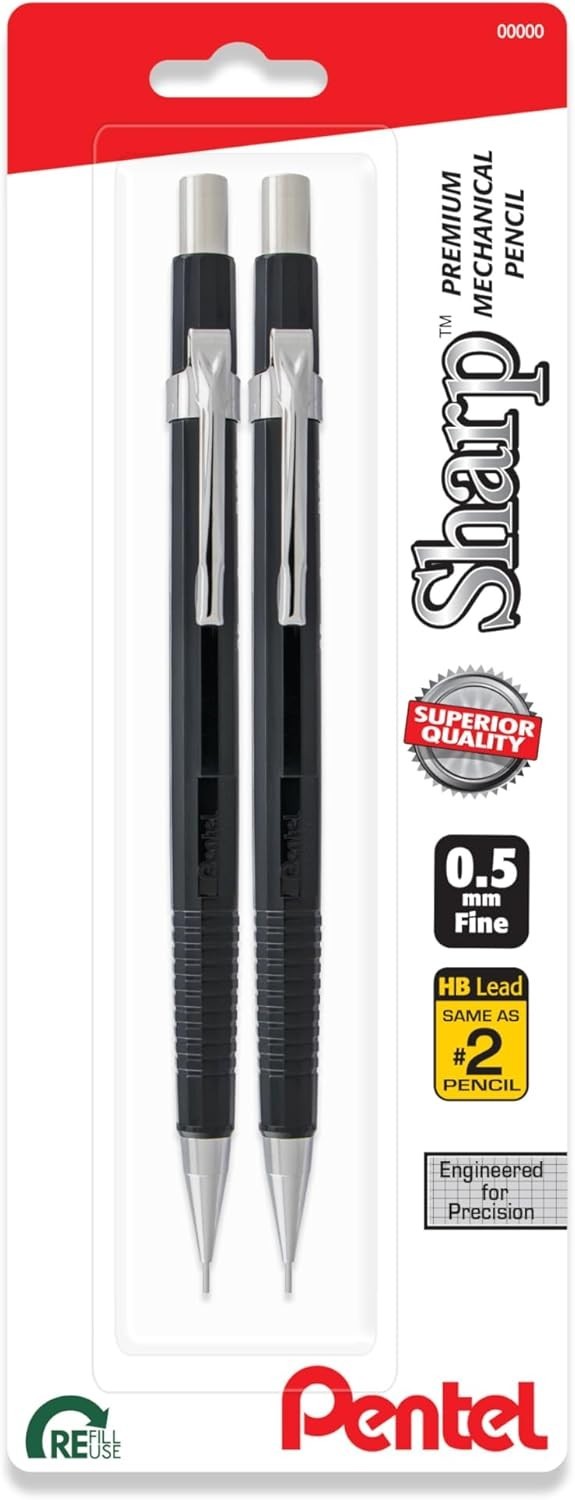 Sharp 0.5mm Fine Line Mechanical Pencil – Durable, Retractable Design, Pack of 2