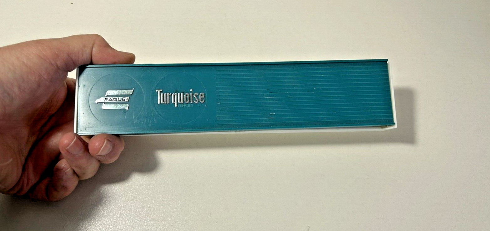 Vintage Turquoise Eagle Pencil Case Plastic Eagle Pencil Company Canada Empty
