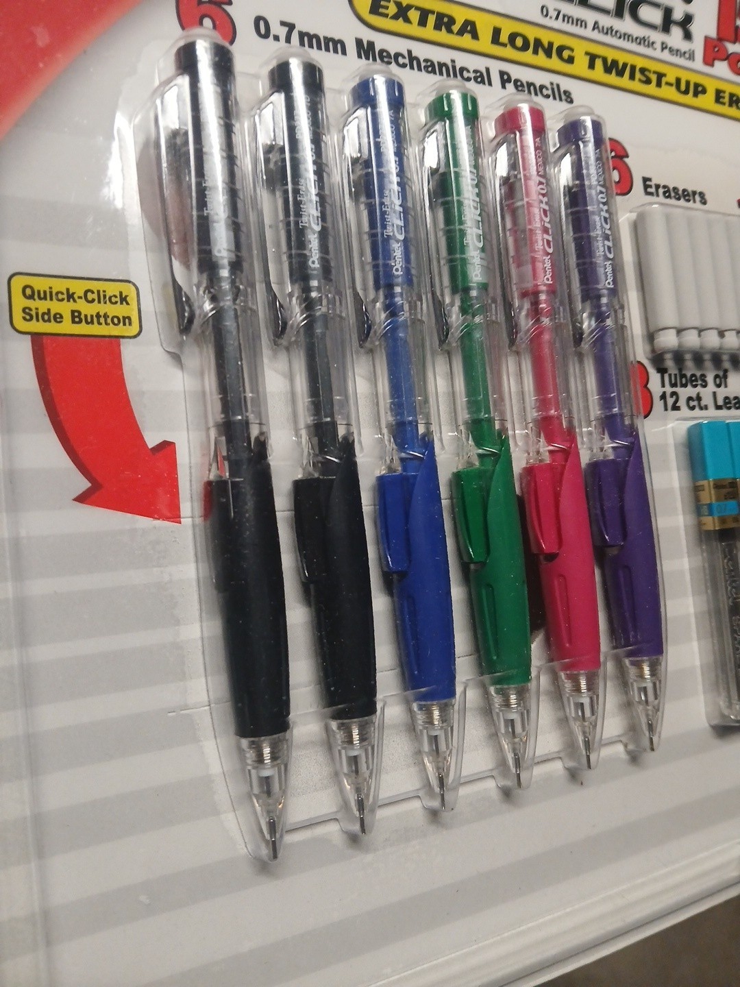 Pentel Twist-Erase Click Mechanical Pencils 0.7mm, 15 Piece Set, multi-color