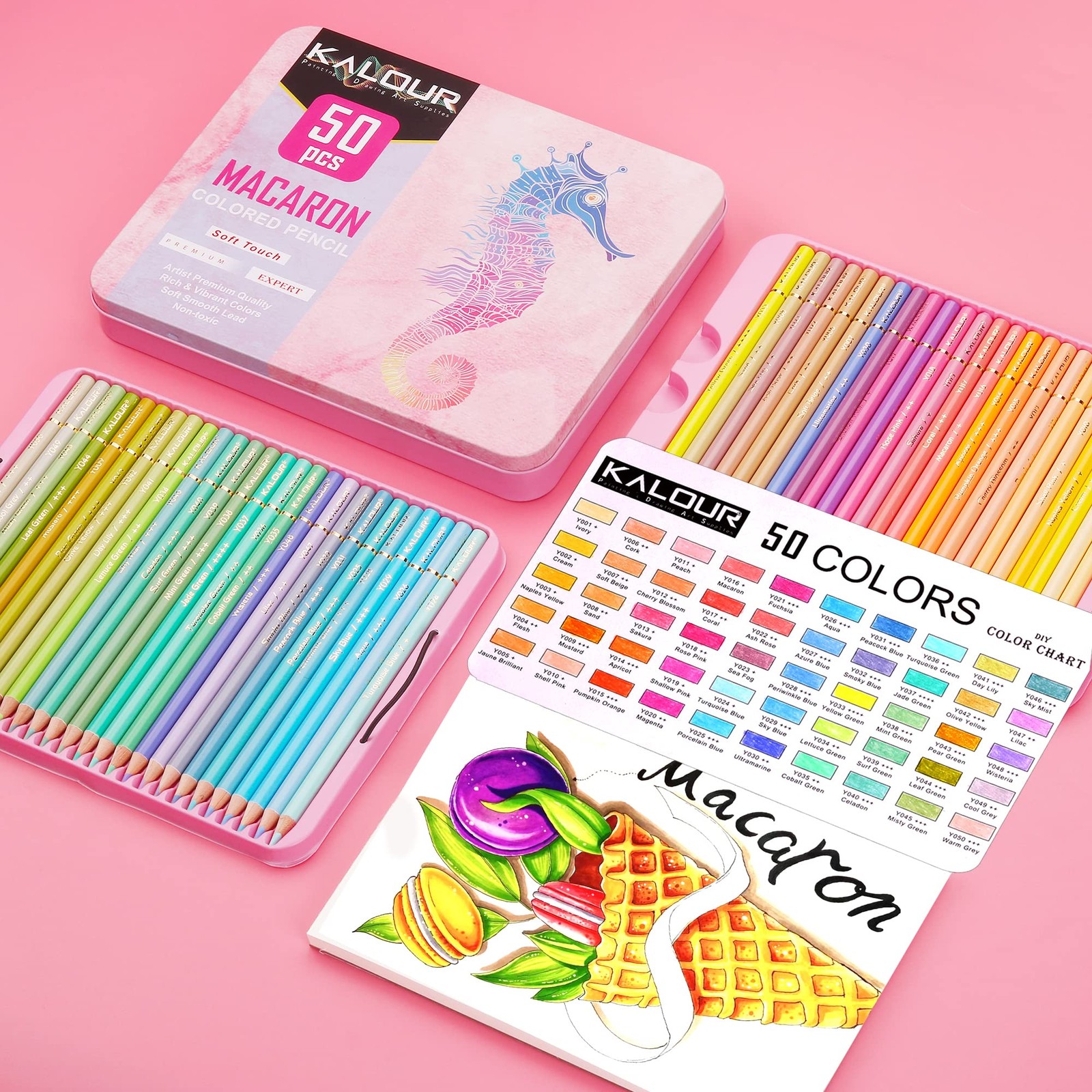 KALOUR Macaron Pastel Colored Pencils,Set of 50 Count (Pack 1), Multicolor