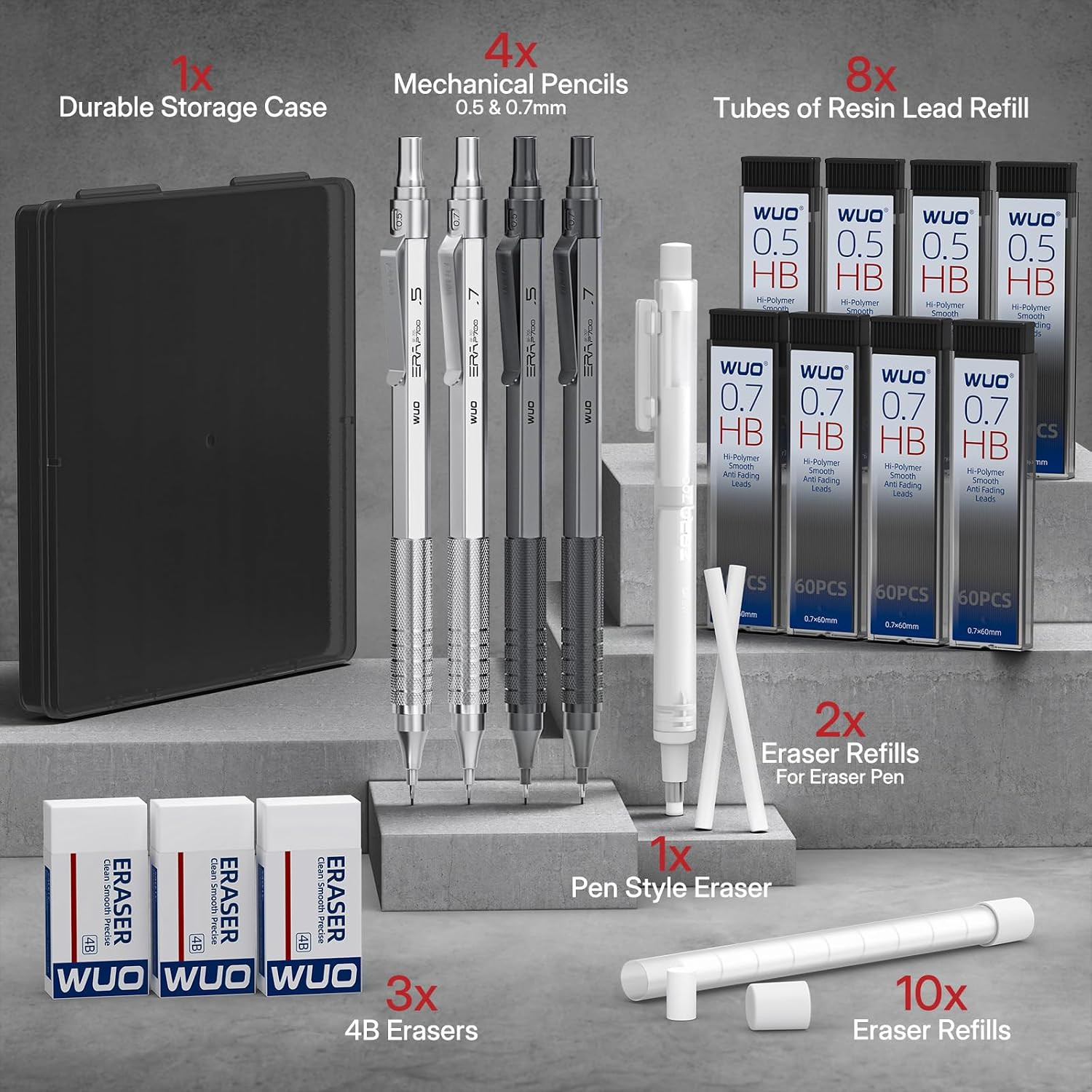Mechanical Pencils Set, 4-Pack 0.5Mm & 0.7Mm Metal Drafting Pencils with 480 HB