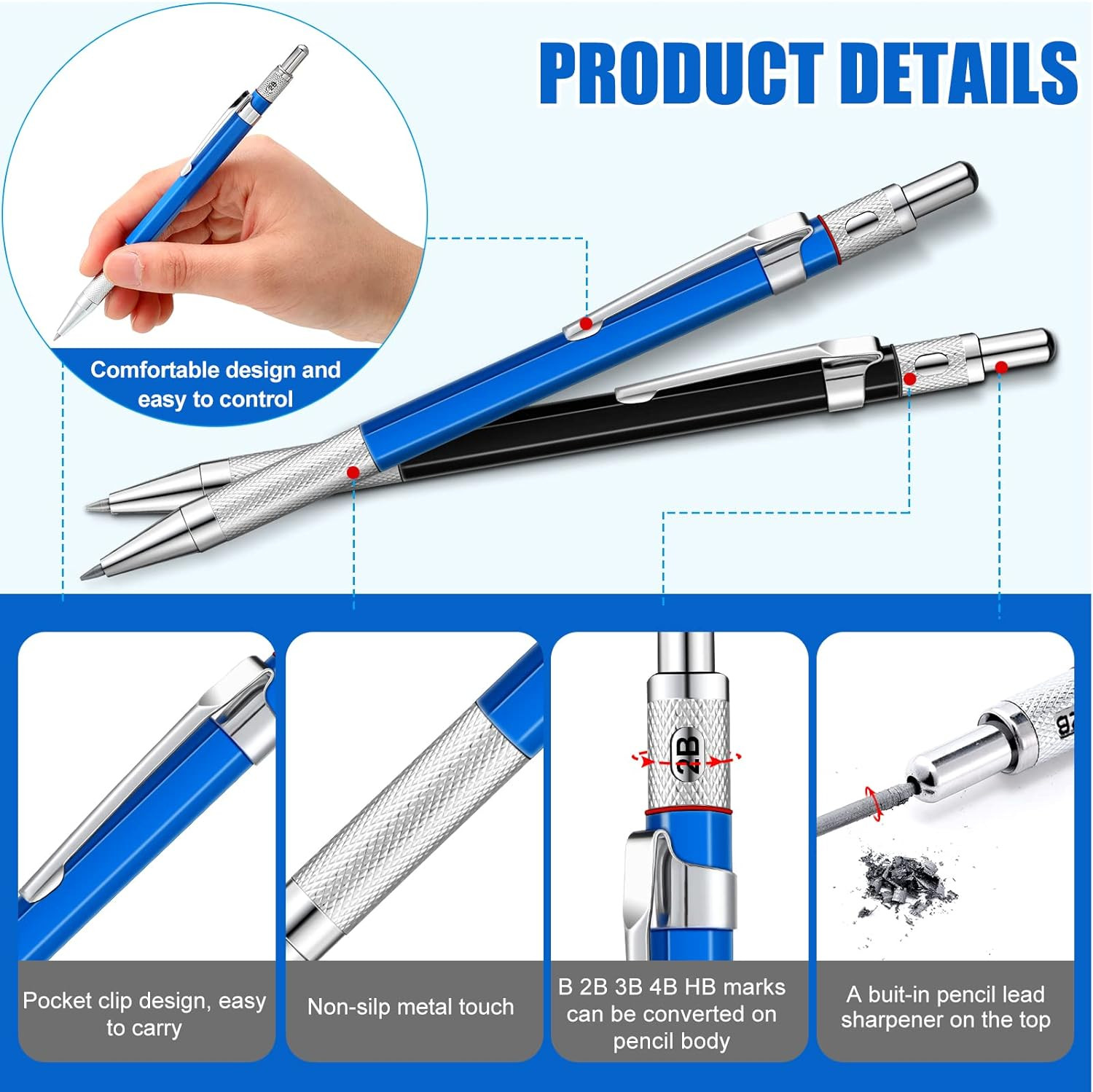 2 Pcs Welders Pencil with 48 PCS round Refills Mechanical Pencils Metal Welding