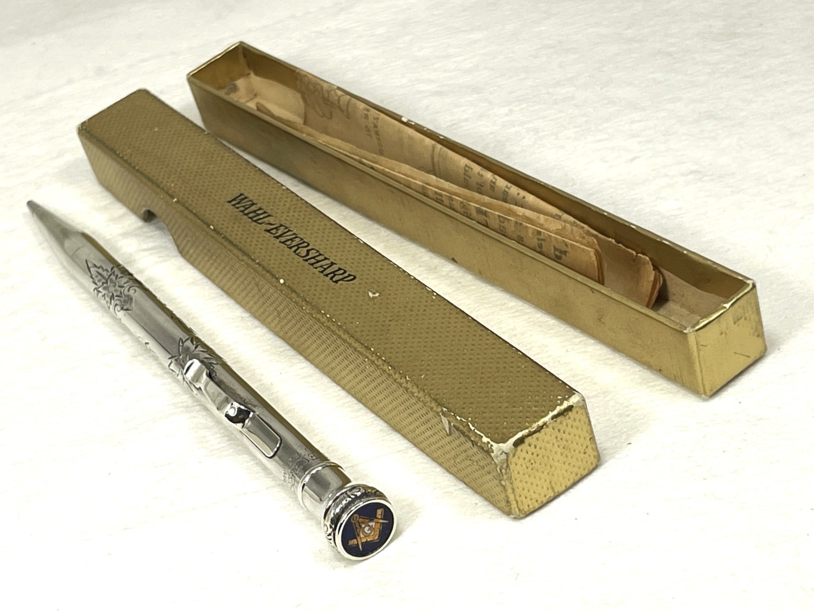 Vintage EVERSHARP Mechanical Pencil ~ STERLING w/Floral Engraving ~ MASONIC Seal