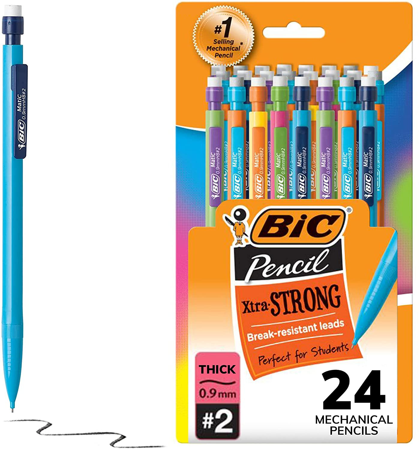 BIC Xtra-Strong Thick Lead Mechanical Pencil Colorful Barrel Thick 0.9Mm 24