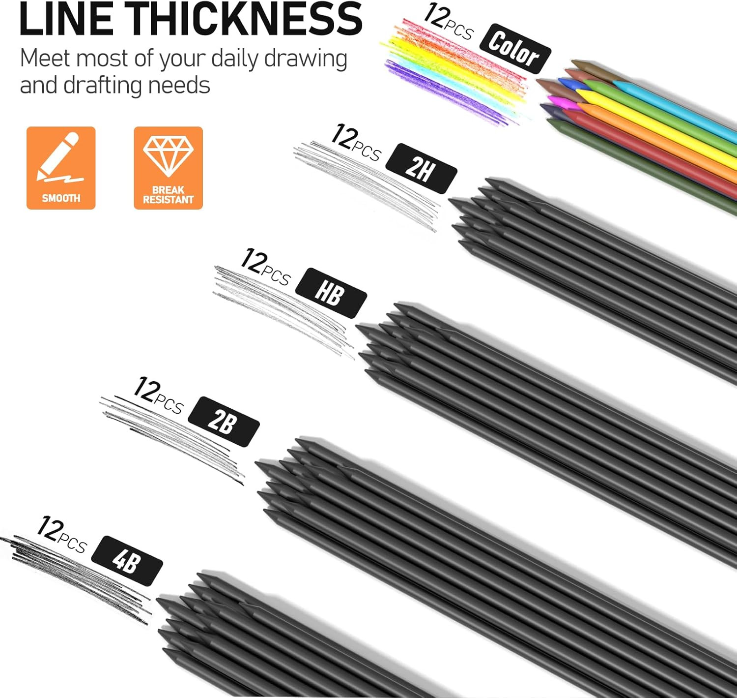 2MM Mechanical Pencil Set with case, Artist Led Pencil Metal Lead Holder with 60