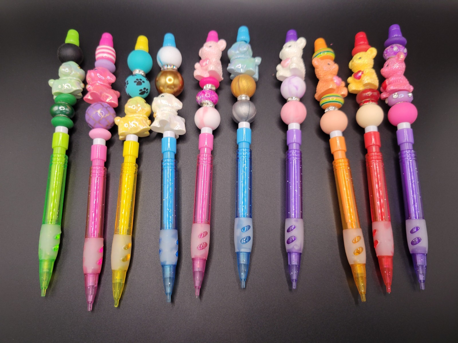 Lot 10 Beaded Dog And Teddy Bear Mechanical Pencils