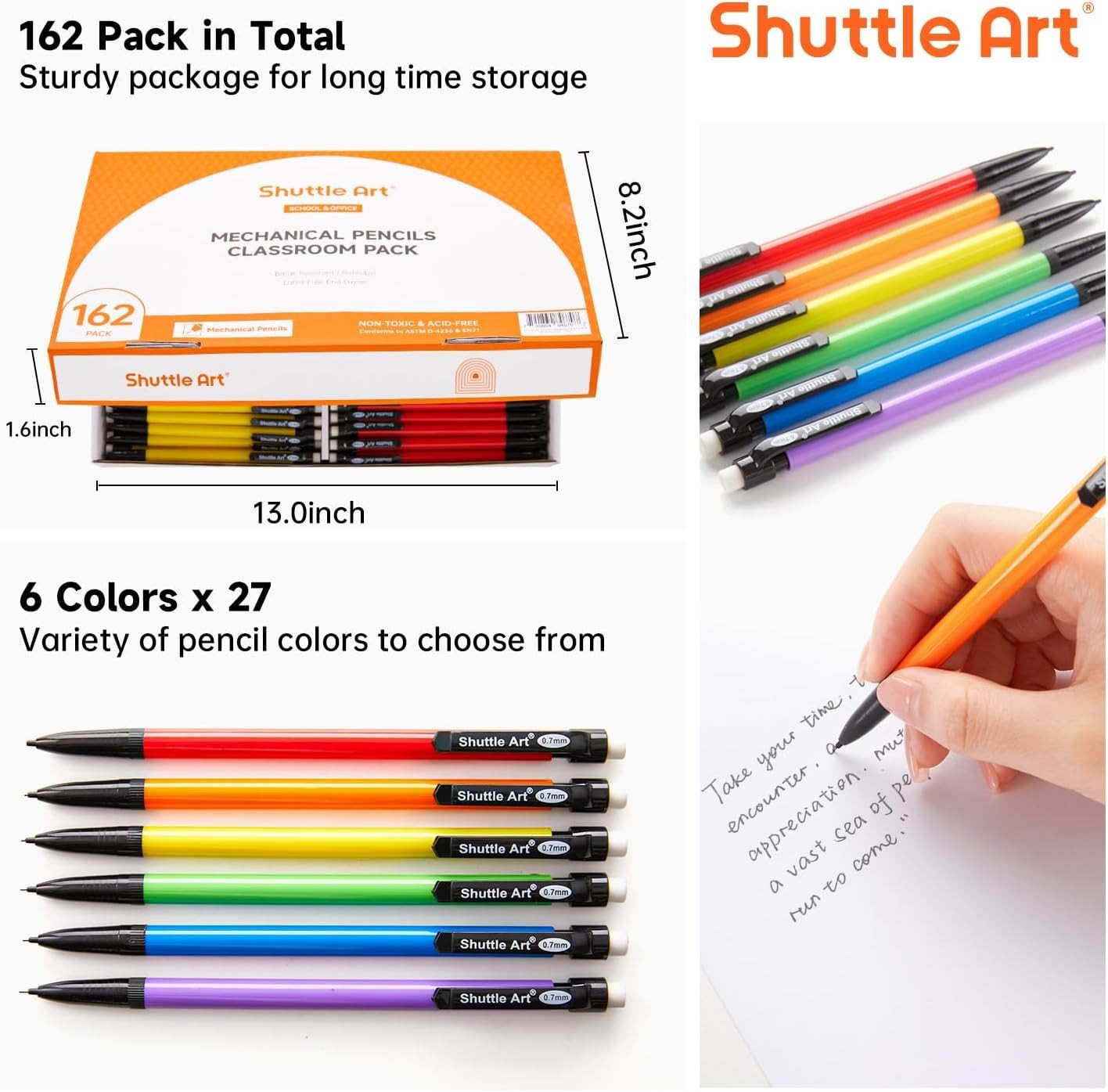Mechanical Pencils, 162 Pack Bulk Mechanical Pencils 0.7Mm Medium Point, HB #2 L