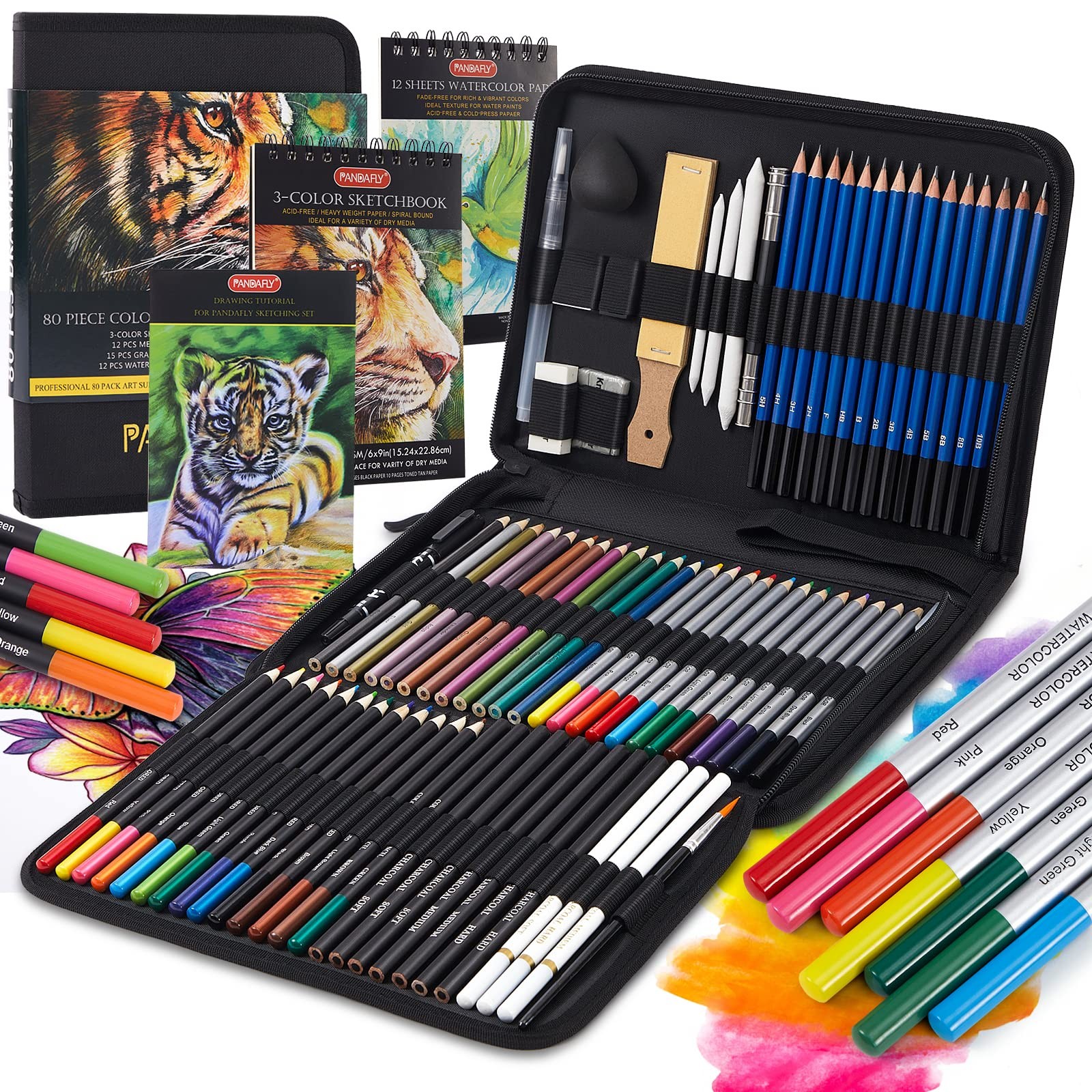 PANDAFLY 80 Drawing Sketching Kit Set – 80 Piece Set, 80 Pack – multicolour