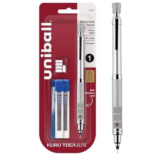 uniball Kuru Toga Elite Mechanical Pencil Starter Kit, 0.5mm, HB #2 Silver