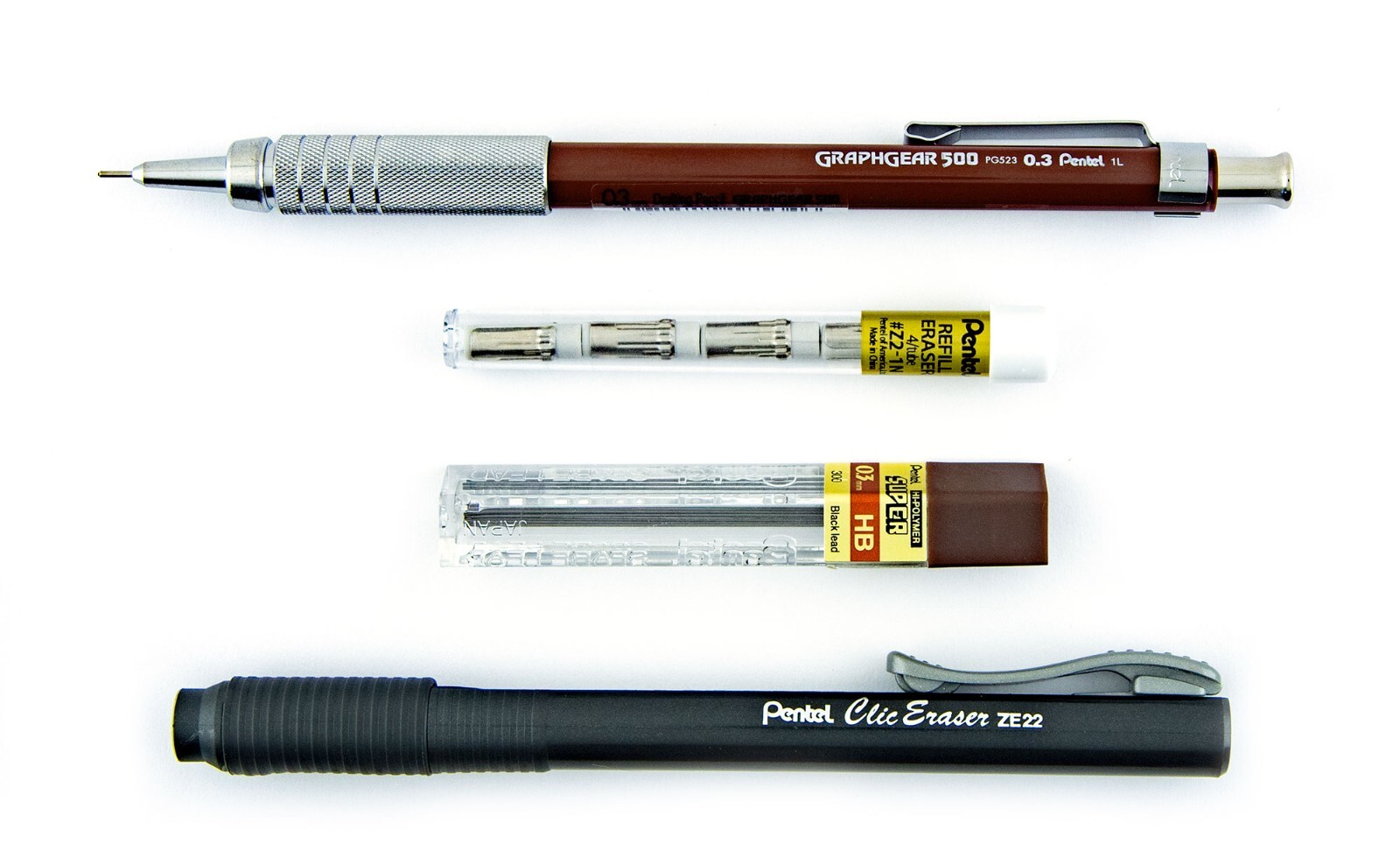 Pentel 0.3mm Graphgear 500 Mechanical Drafting Pencil Lead Clic Eraser Lot