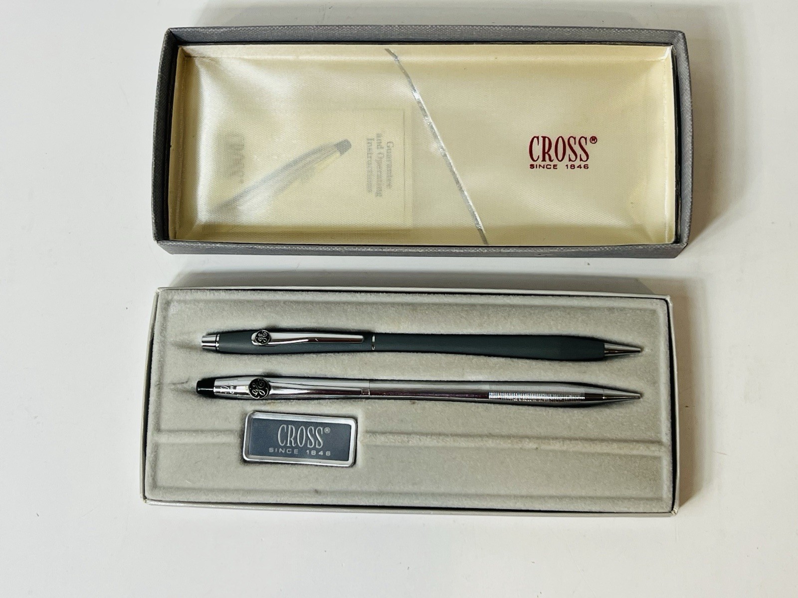 2 Vintage Cross Chrome Silver Gray Pencil Set GE General Electric Mixed Set 2101