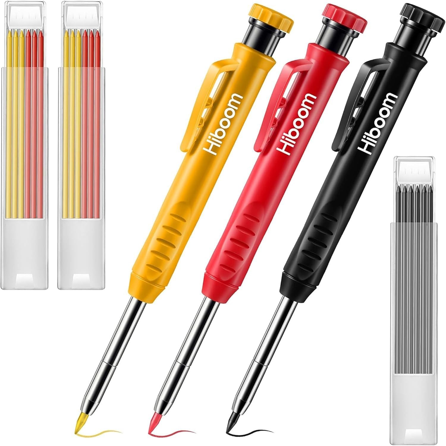 3 Pack Solid Carpenter Pencil with 21 Refill, Long Nosed Deep Hole Mechanical…