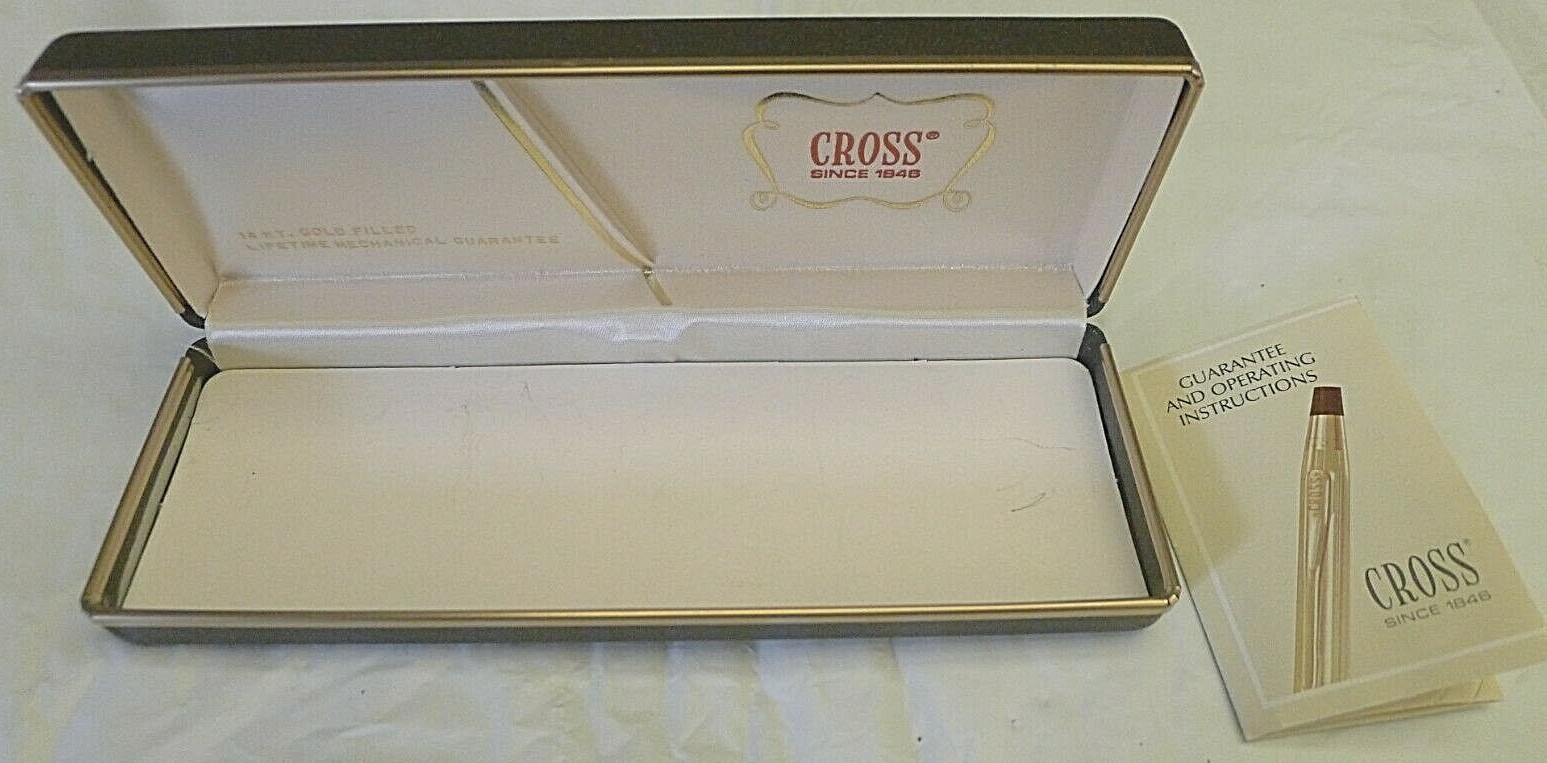 Cross 14 KT Gold Filled Hinged Case & Manual, 1970’s – NO Pen or Pencil