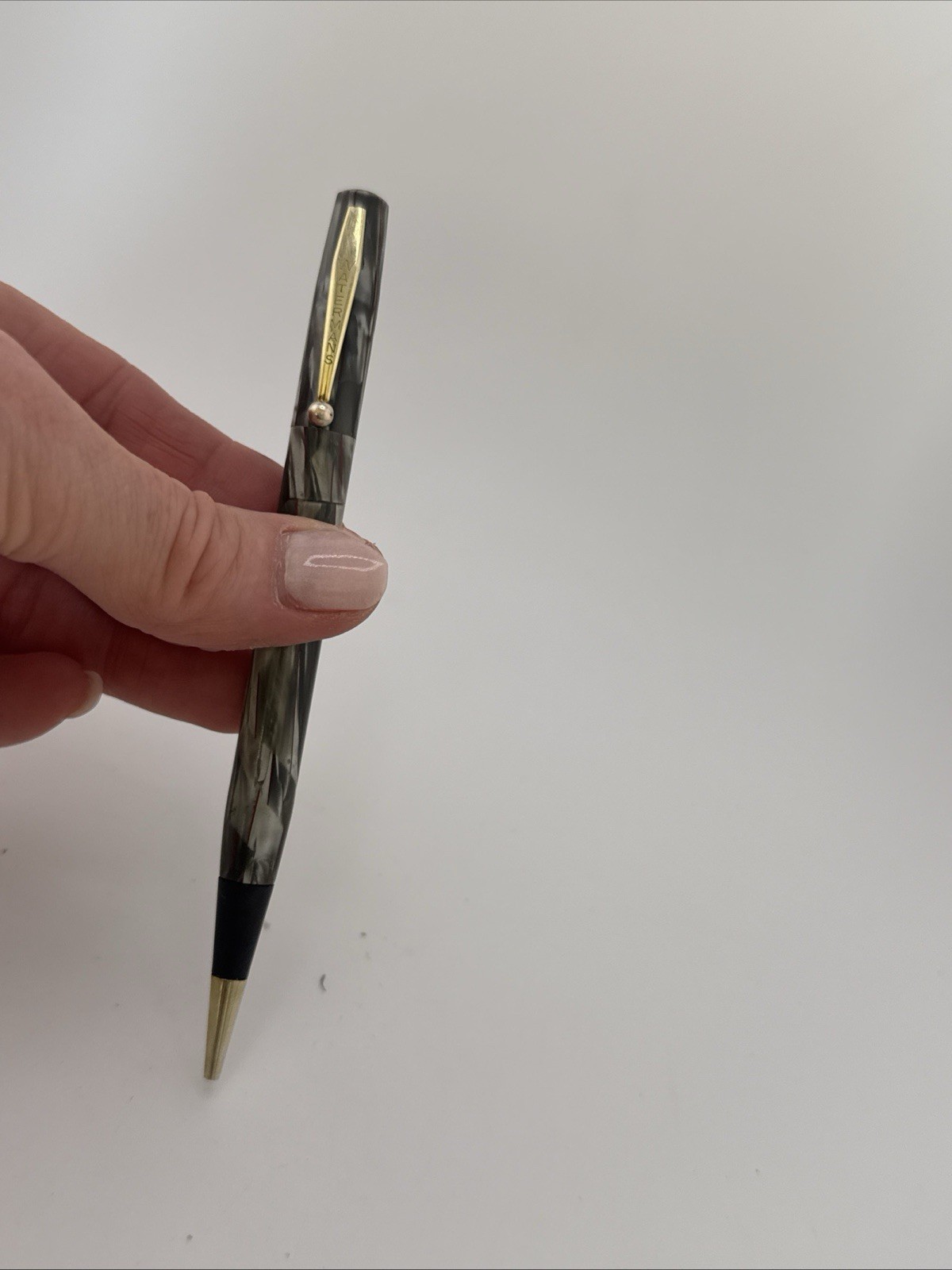 Vintage Waterman’s Commando Mechanical Pencil Gold Trim Gray Pearl Celluloid B1