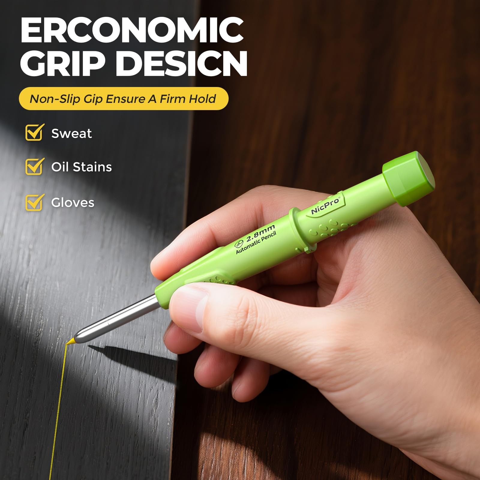 Carpenter Pencil Mechanical Woodworking Marker Deep Hole 2.8mm 19 Refills Green