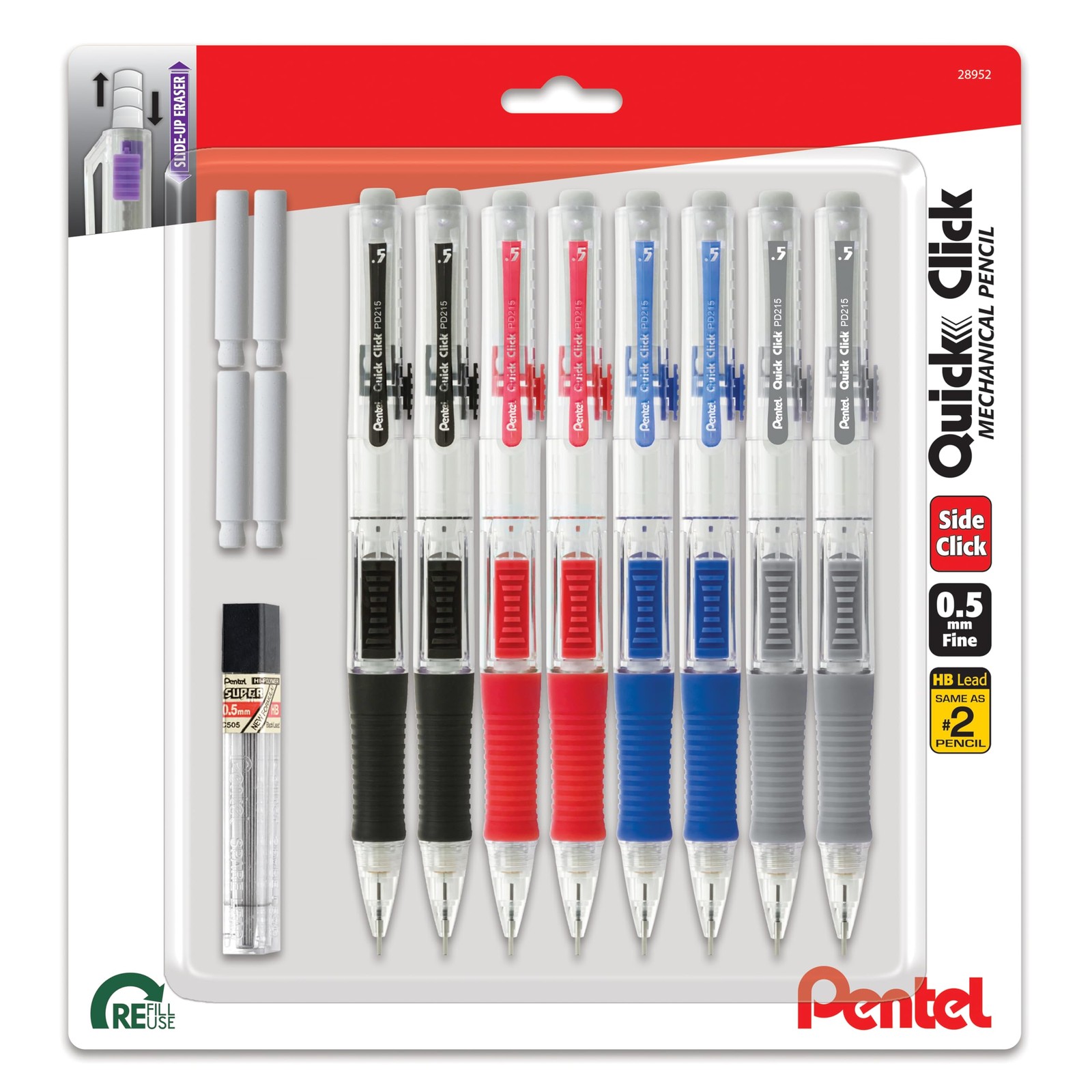 Pentel Quick Click Mechanical Pencil, (0.5mm), 1 Count (Pack of 8), Black