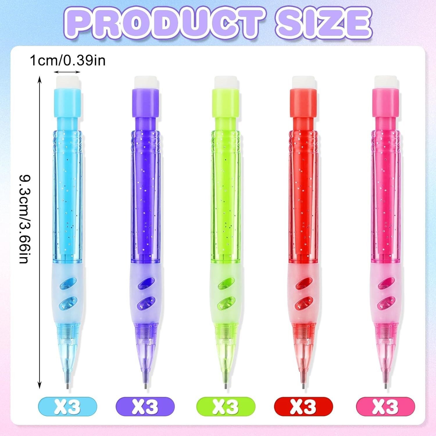 15 Pcs Mini Mechanical Pencils 0.7 mm Automatic Multicolor