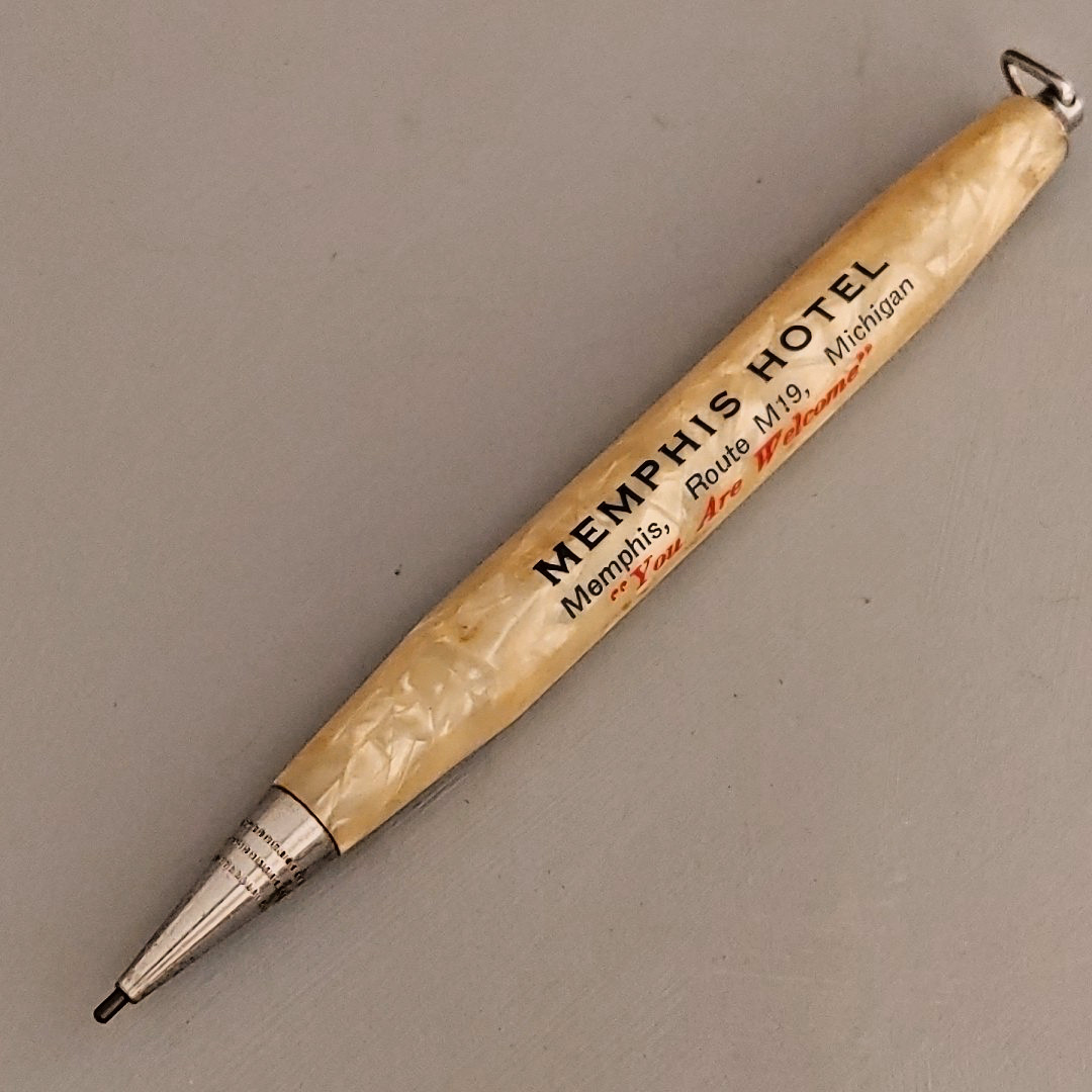 Vintage Celluloid Mechanical Golf Pencil Advertising Ring Top Memphis Hotel MI