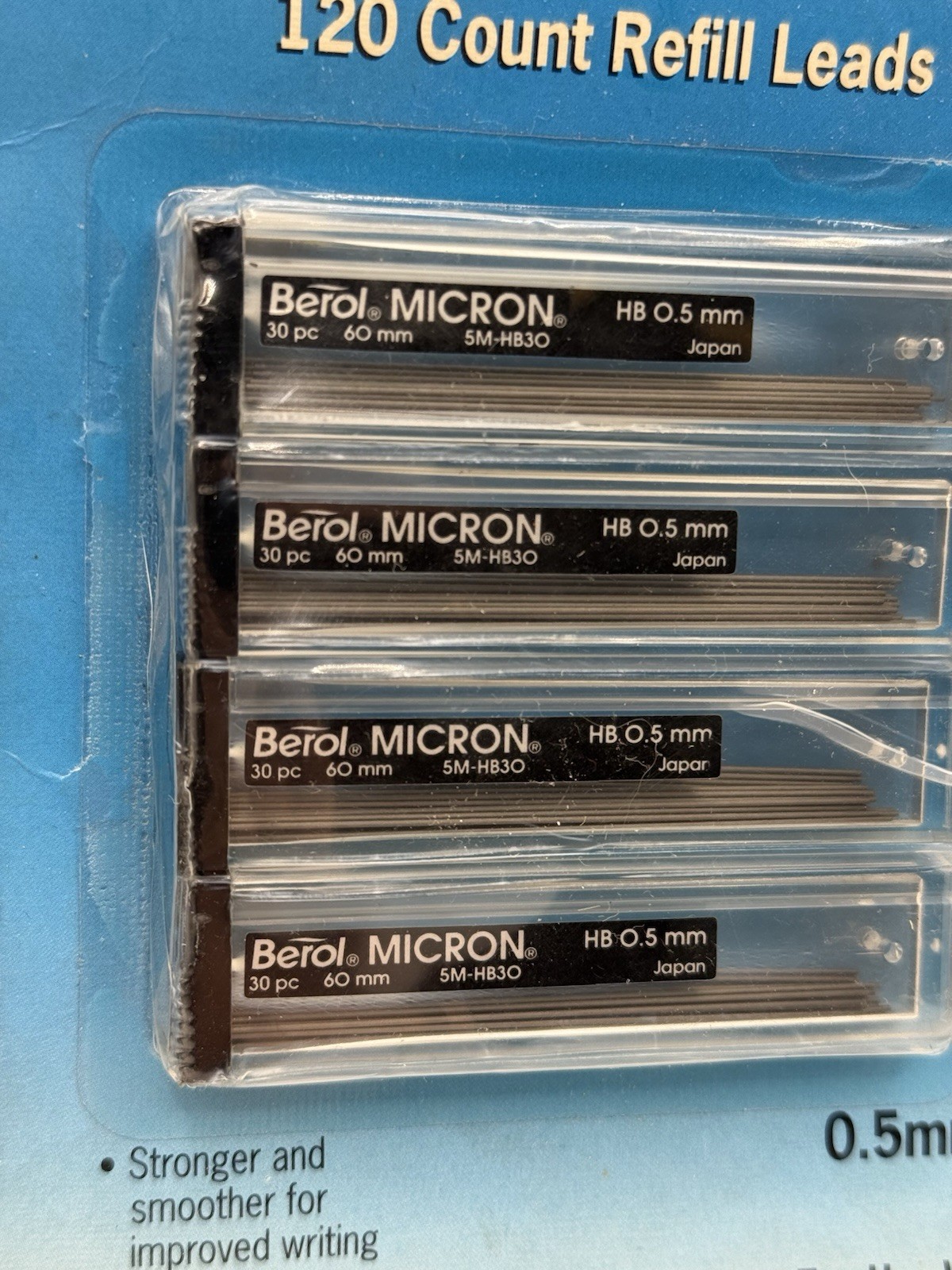 BEROL Micron 0.5mm Refill Leads 4 Tubes 120 Count Made in Japan Micropolymer NOS