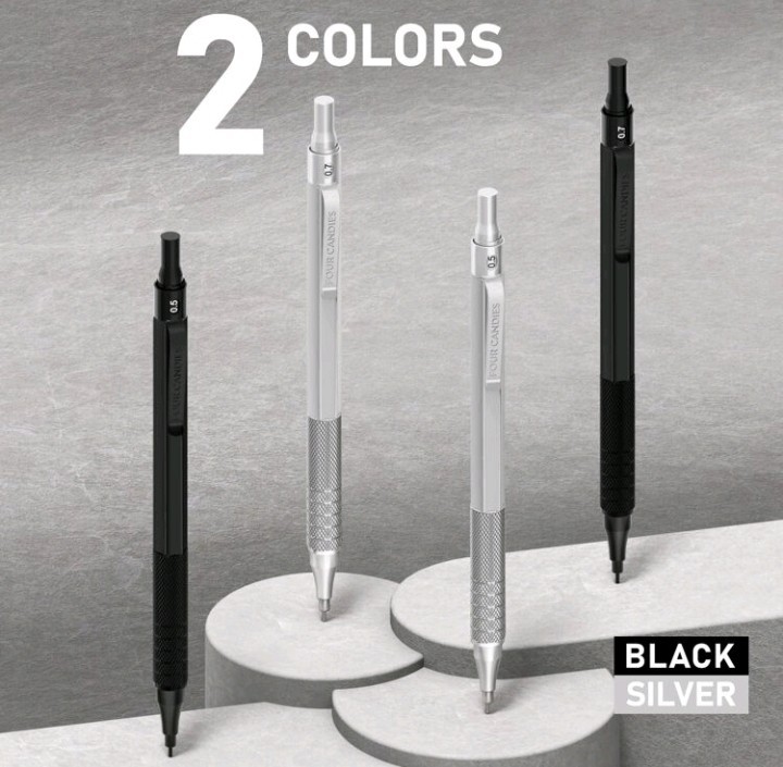 4PCS Metal Mechanical Pencils Set with Case, 0.5mm & 0.7 mm Artist Pencil with 8