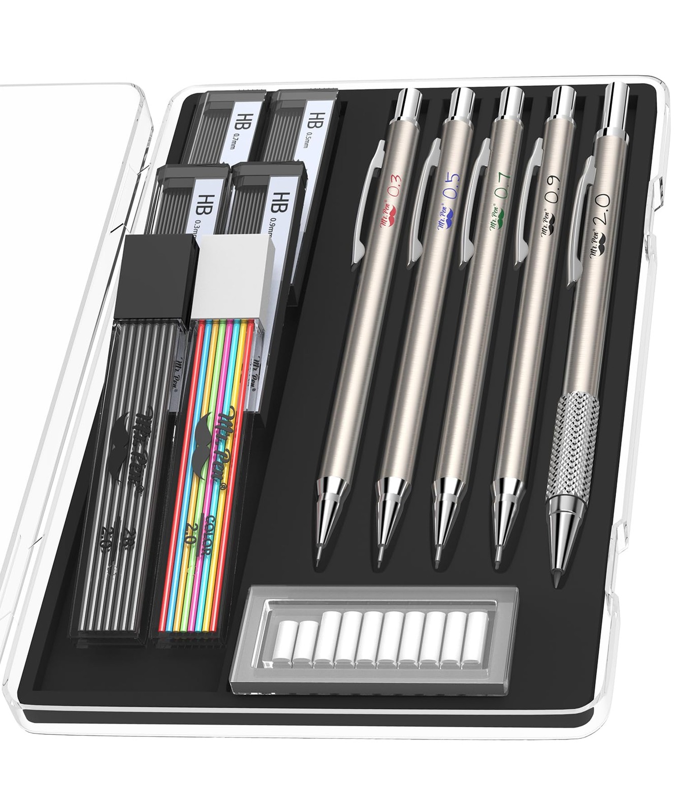 Mr. Pen- Metal Mechanical Pencil Set with 20 Piece Set, black,multi-color