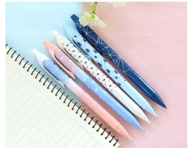 5 PCS Blue Series Mechanical Pencils, 0.7mm Black Lead, Automatic, Refillable