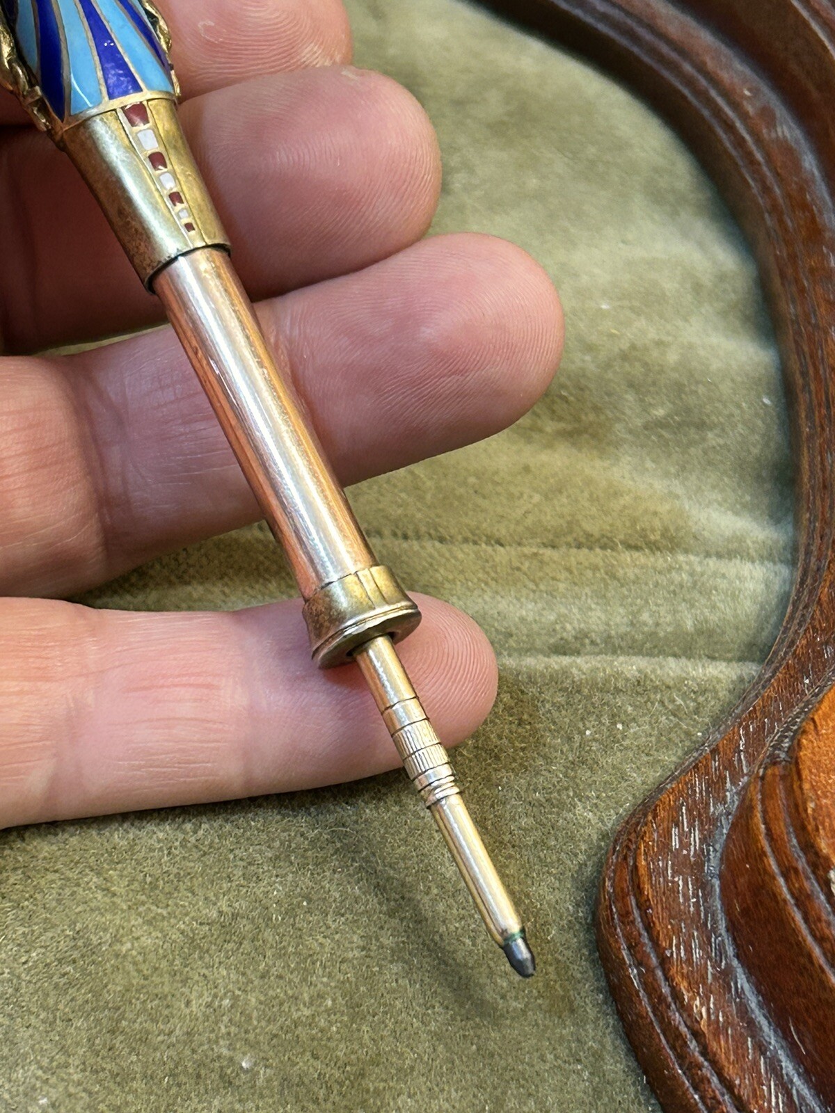 1920s British Egyptian Revival Sterling Enamel Retractable Pencil Brit Hallmarks