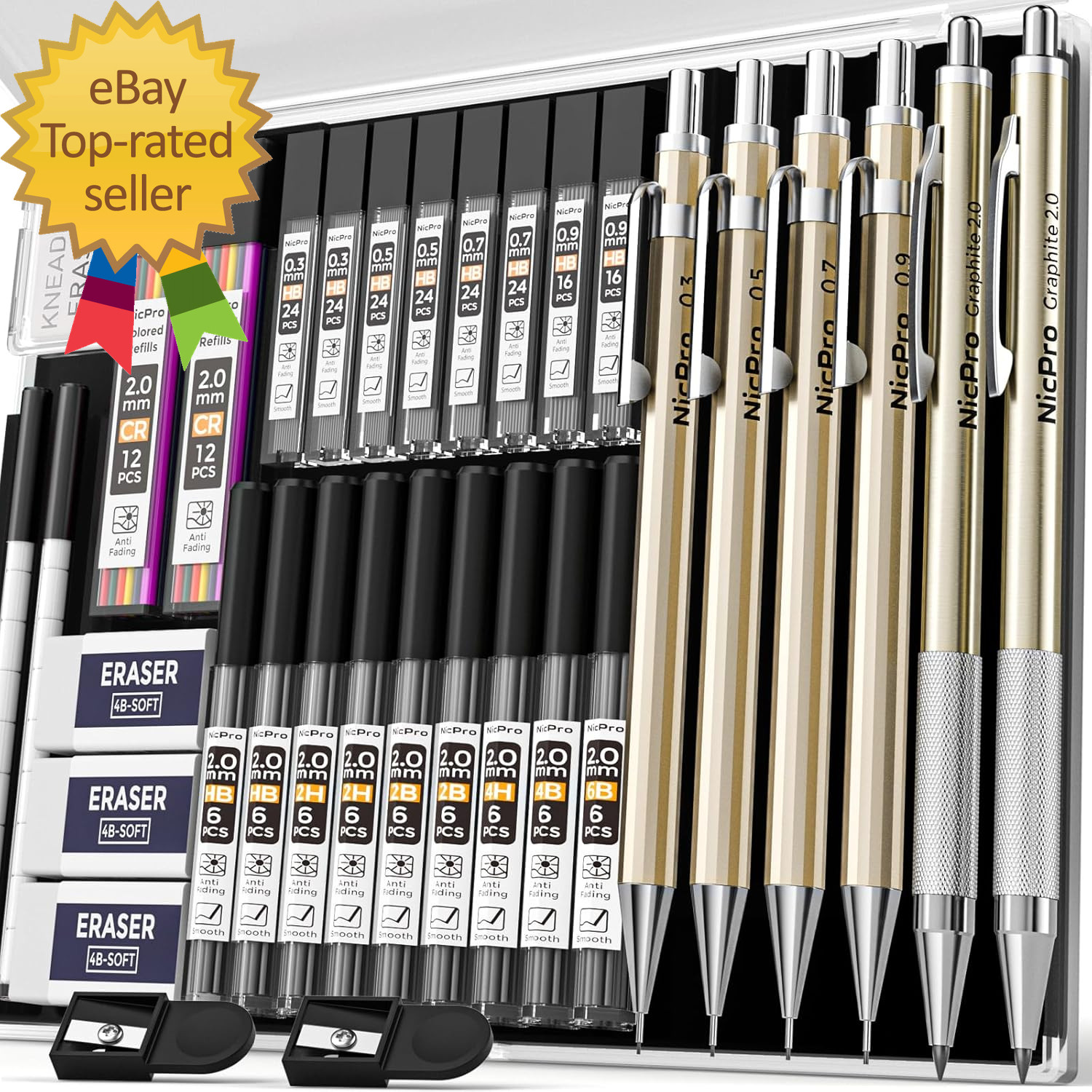 34PCS Art Mechanical Pencil Set Metal Drafting Pencil 0.3 Mm & 0.5 Mm & 0.7 Mm