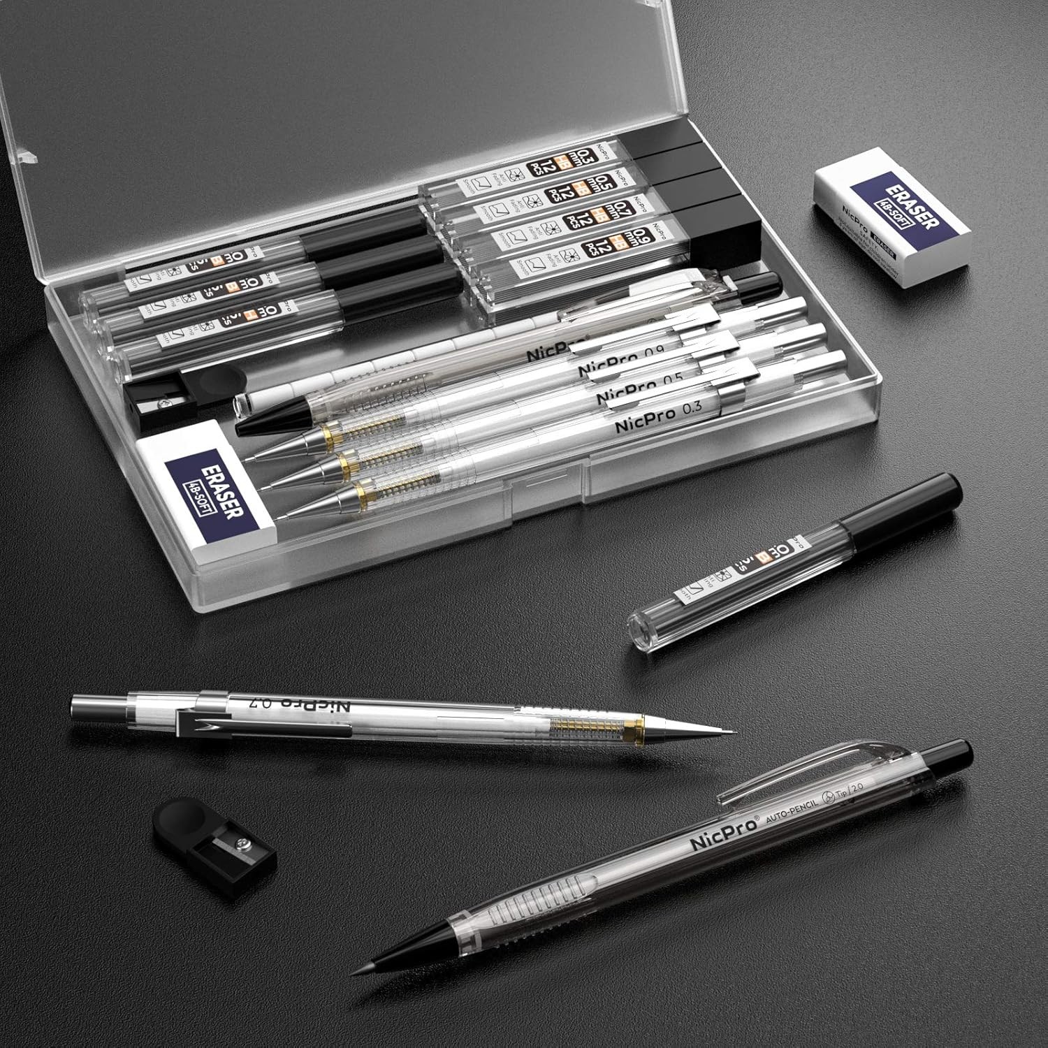 Nicpro 6PCS Art Mechanical Pencil Set, 4PCS Drafting Pencils 0.3 & 0.5 & 0.7 & 0