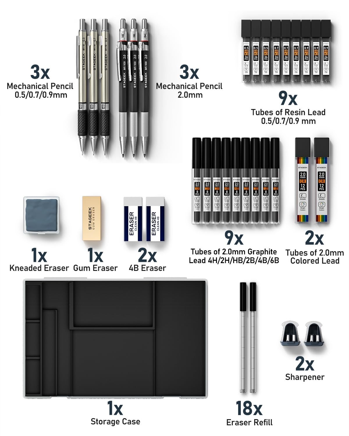 Mechanical Pencil Set with Case 34 Count, Drawing Pencils 0.5, 0.7, 0.9MM & 3…