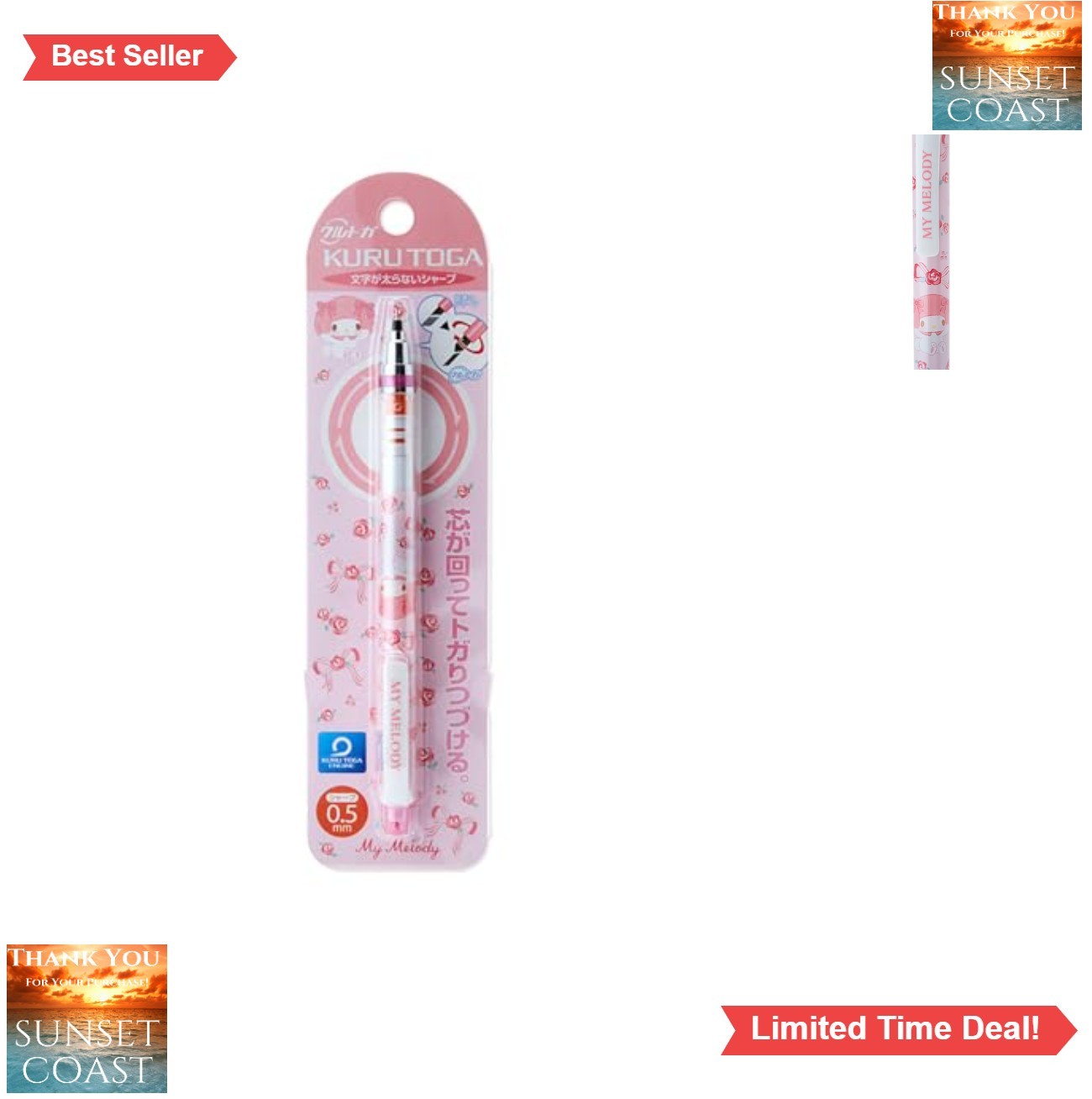 Kurutoga Mechanical Pencil 0.5mm Pink My Melody Writing