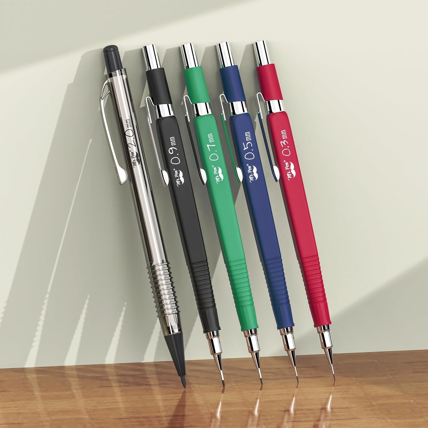 Mechanical Pencil Set 5 Pencils 0.3 0.5 0.7 0.9 2.0mm HB Lead Refills