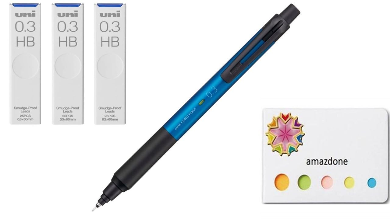 Uni Kurutoga KS 0.3mm Mechanical Pencil Blue M3KS1P.33 HB Leads Sticky Note