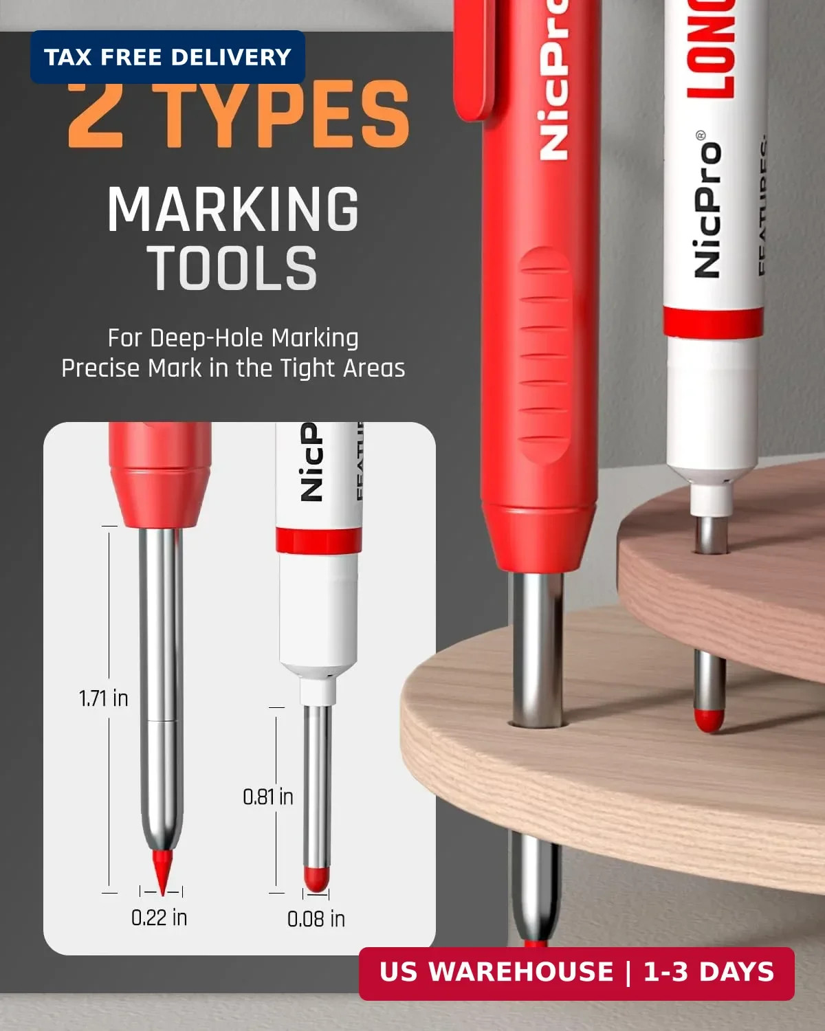 Nicpro CP1000 Carpenter Pencils with Sharpener, 2 Pack | Mechanical Carpenter Pe