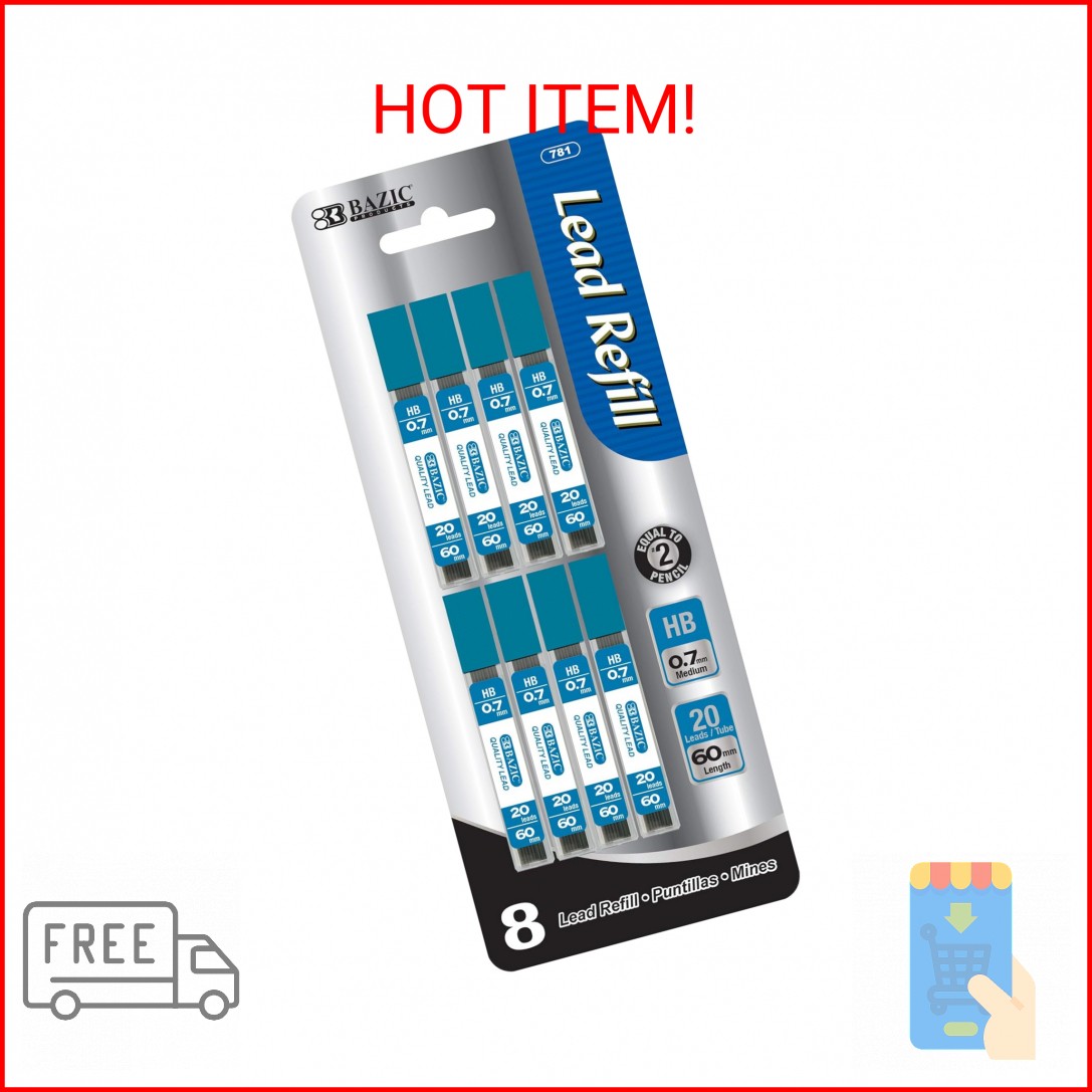 BAZIC Mechanical Pencil Lead Refills HB 0.7mm (160 Count/Pack), Pencil Lead Refi