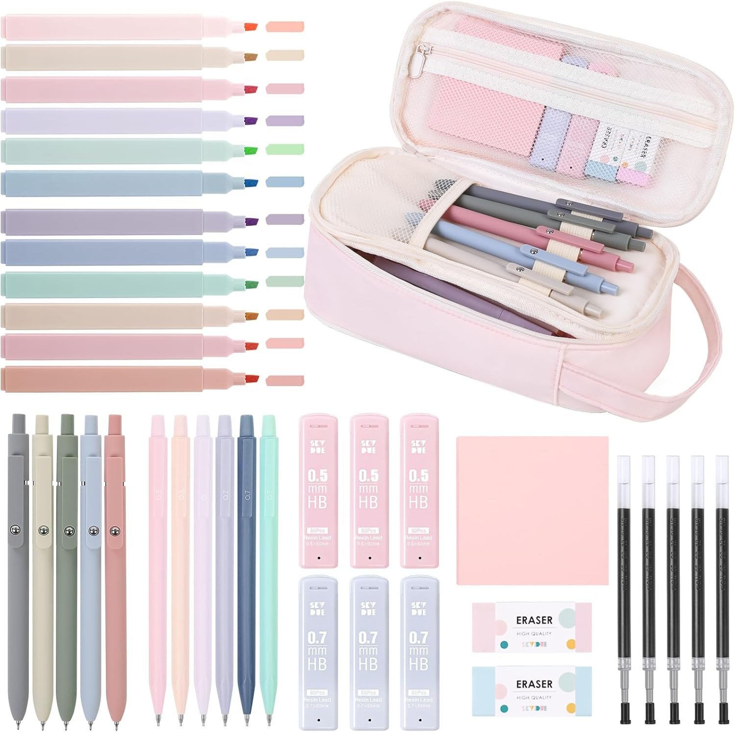 School Supplies Kit, 38 PCS Cute Stationery Set with Large Pencil Case, Pens, Me