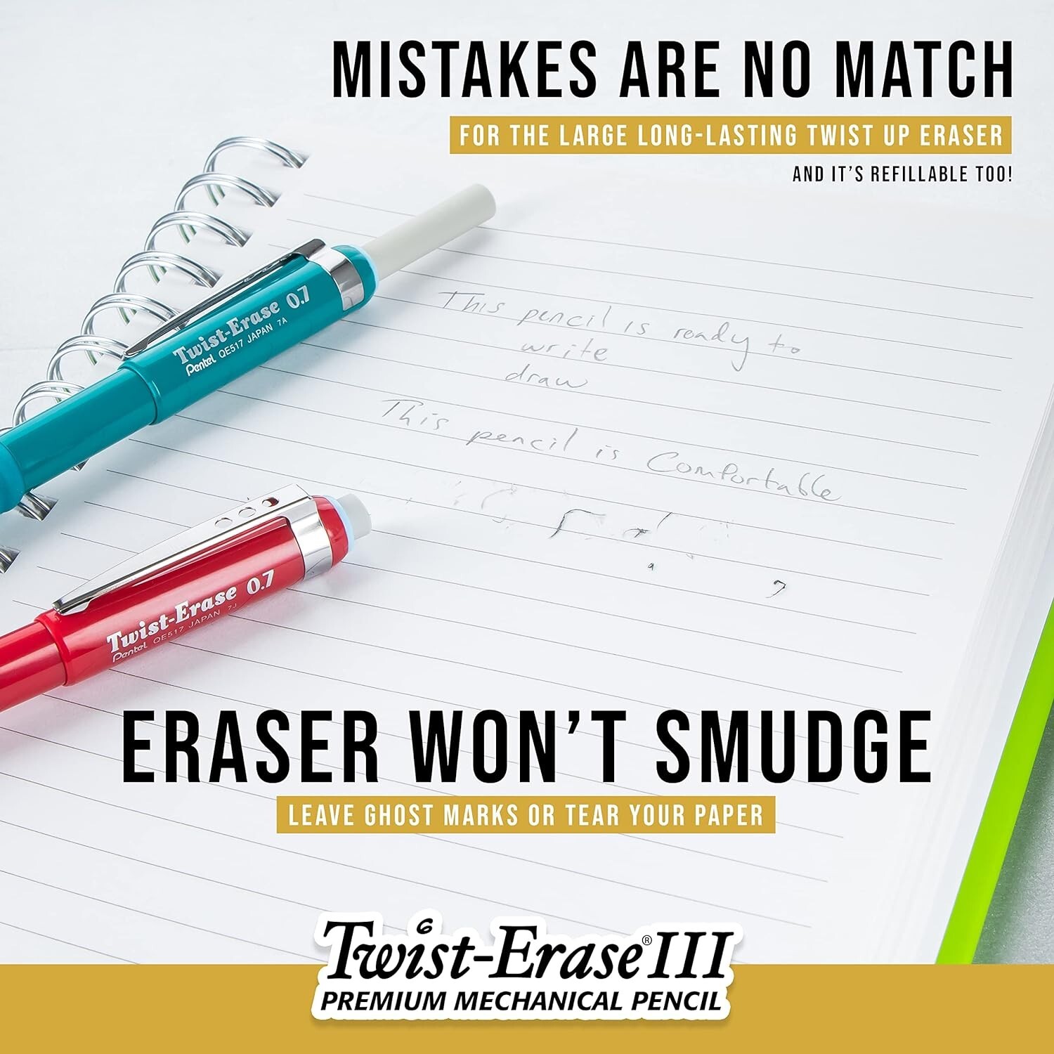Pentel Twist-Erase III Mechanical Pencil, (0.5mm), Black Barrel, Pack of 4
