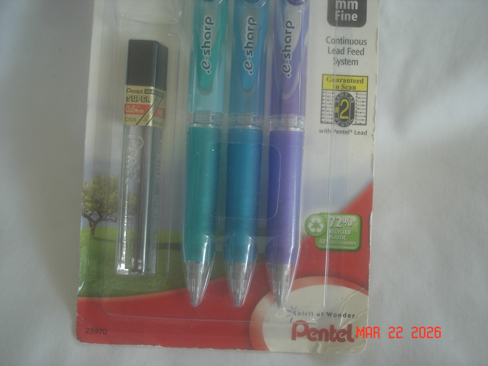 NEW in PKG. 3 PENTEL e-SHARP 0.5mm MECHANICAL PENCILS & TUBE 12 LEADS No ERASER