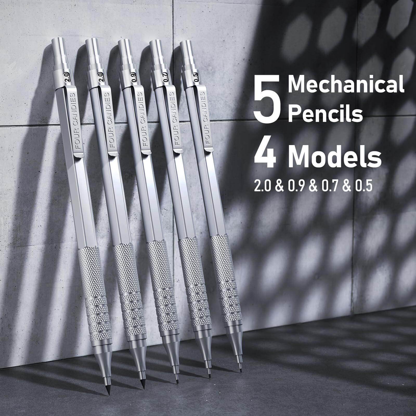 Metal Mechanical Pencil Set 3PCS Art Drafting Pencils 0.5 0.7 0.9MM & 2PCS 2M…