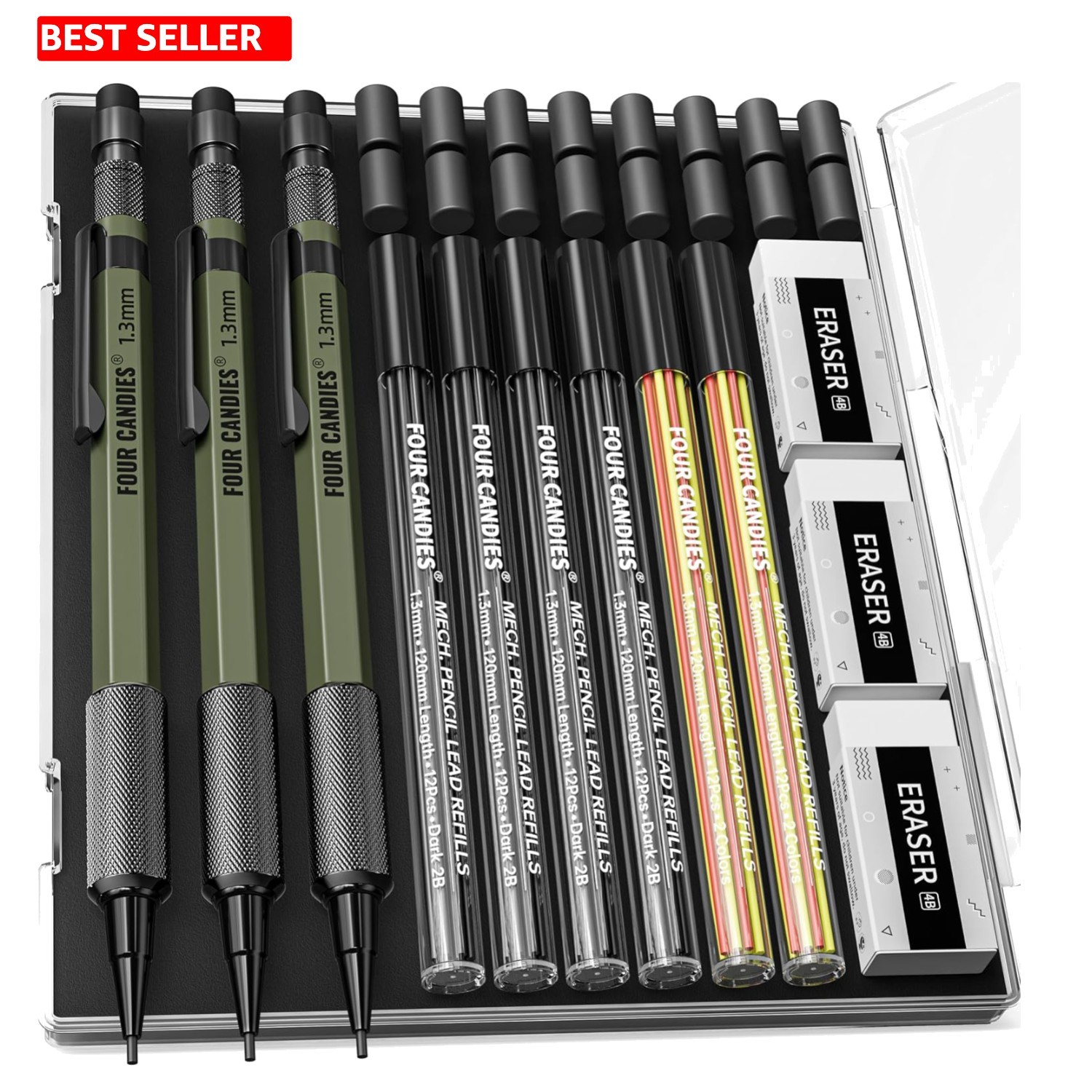 1.3mm Metal Mechanical Pencil Set with 72 Lead Refills for Outdoor Work